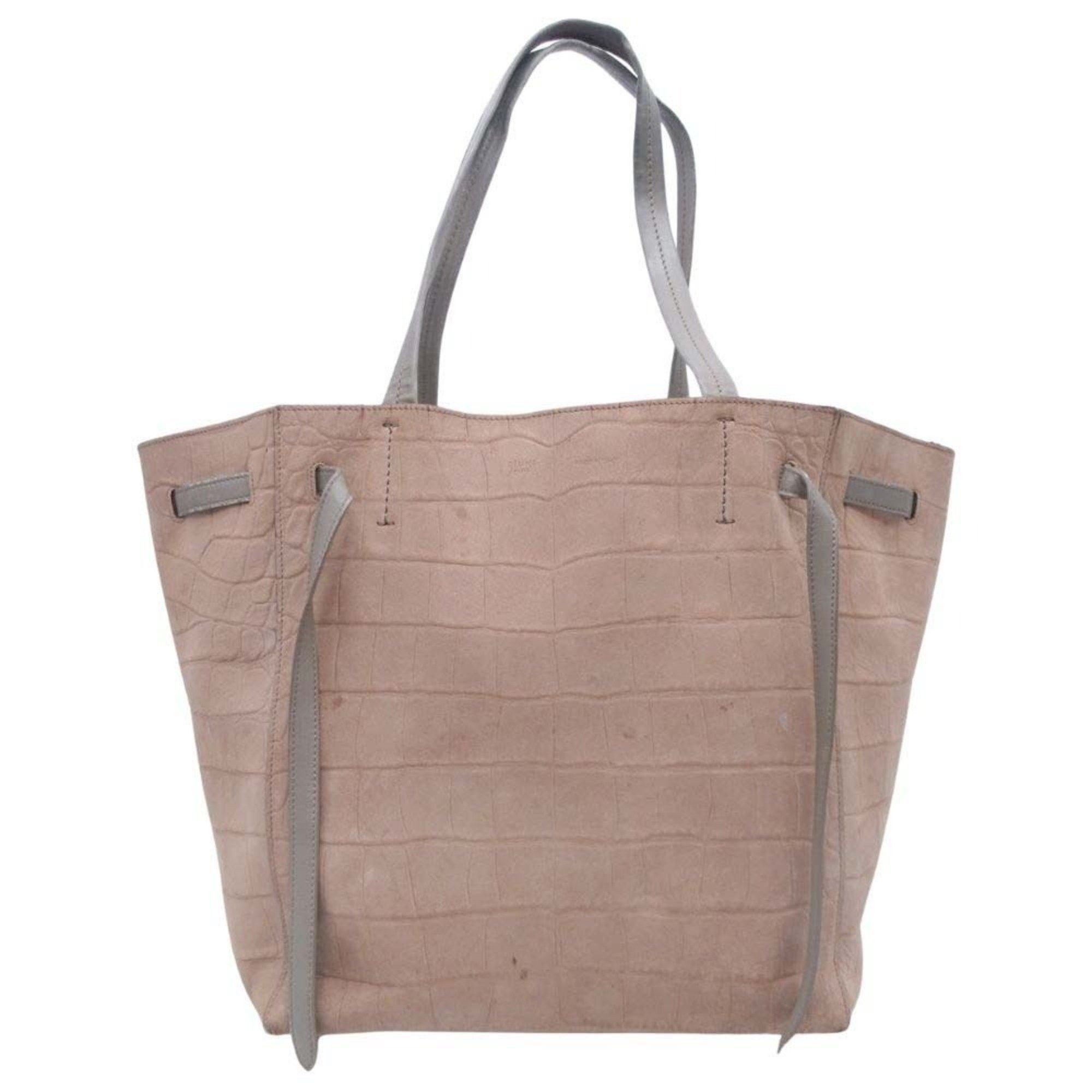 Celine Cabas Phantom Tote Bag Handbag Shoulder Embossed Leather Beige Women's