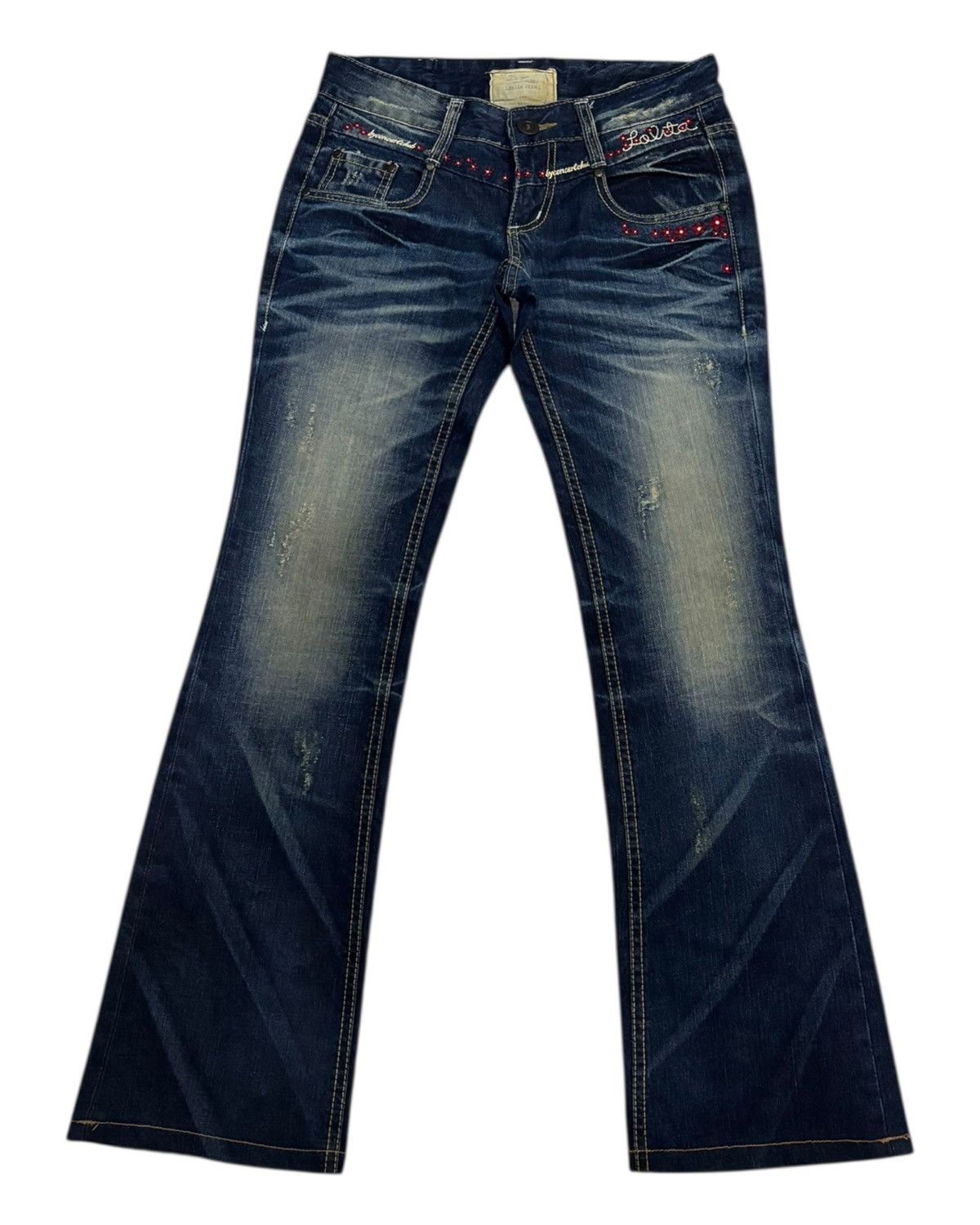 If Six Was Nine × Le Grande Bleu (L.G.B.) × Tornado Mart Lolita Exotic Vintage Denim Flared Jeans By Concert Club Size 30" / US 8 / IT 44 - 7 Thumbnail