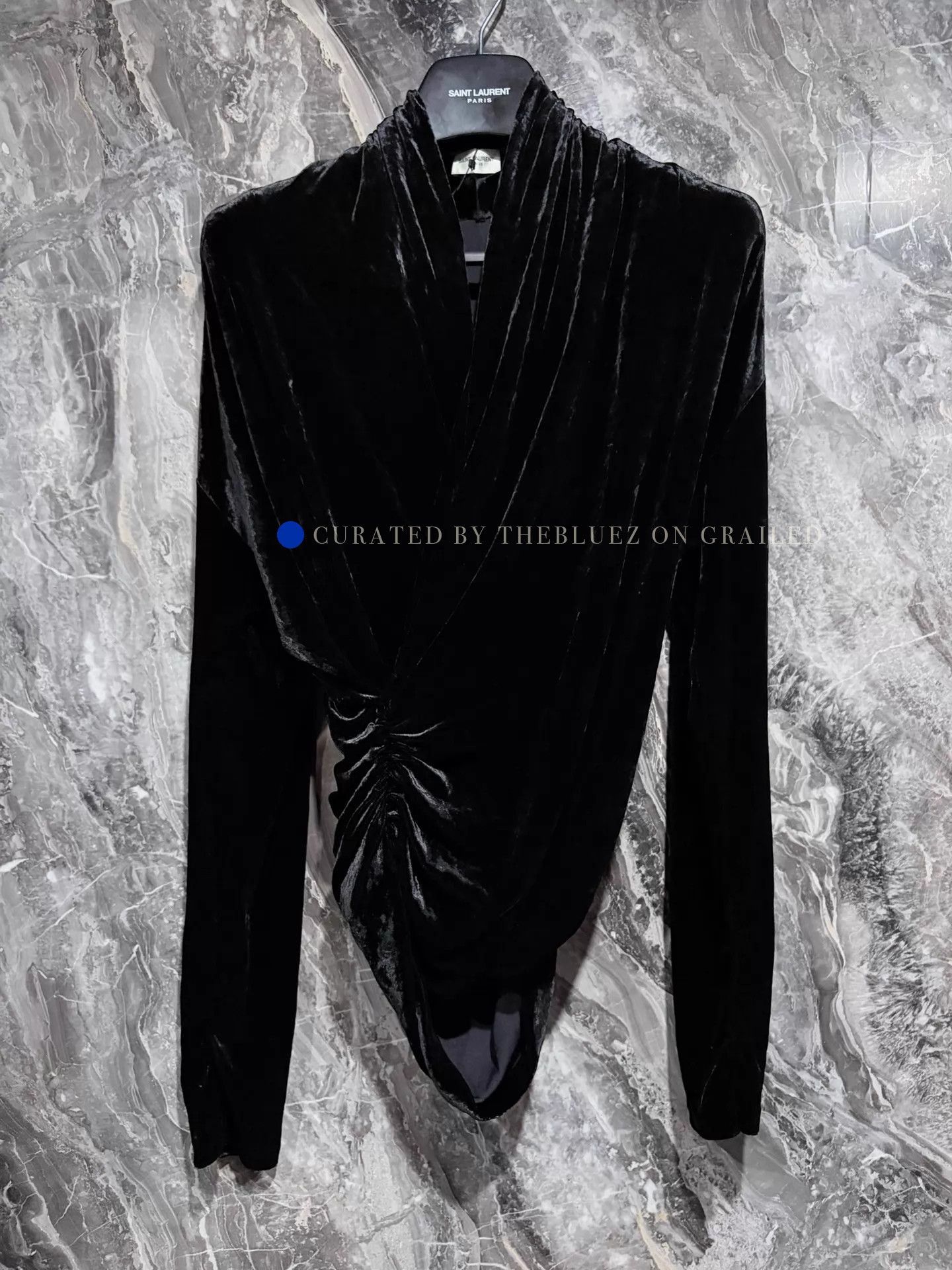 Saint Laurent Paris Black Velvet Flat Knit Wrap Top Size US L / EU 52-54 / 3 - 1 Thumbnail