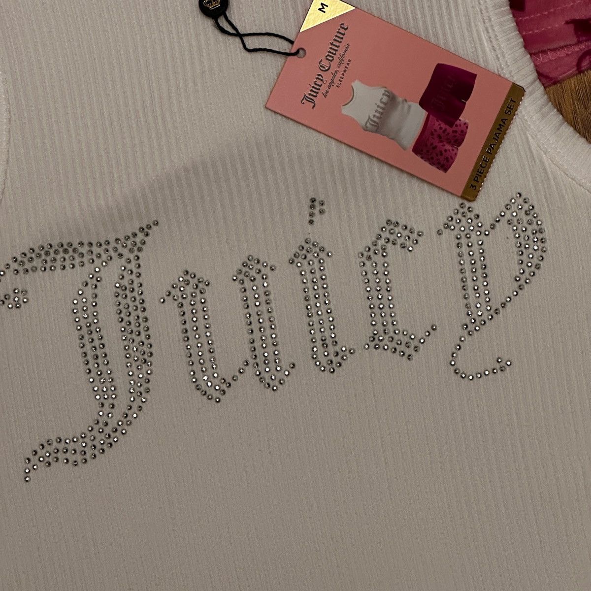 Juicy Couture Juicy Couture 3-Piece Pajama Set White Ribbed Tank Size M Size 28" / US 6 / IT 42 - 2 Thumbnail