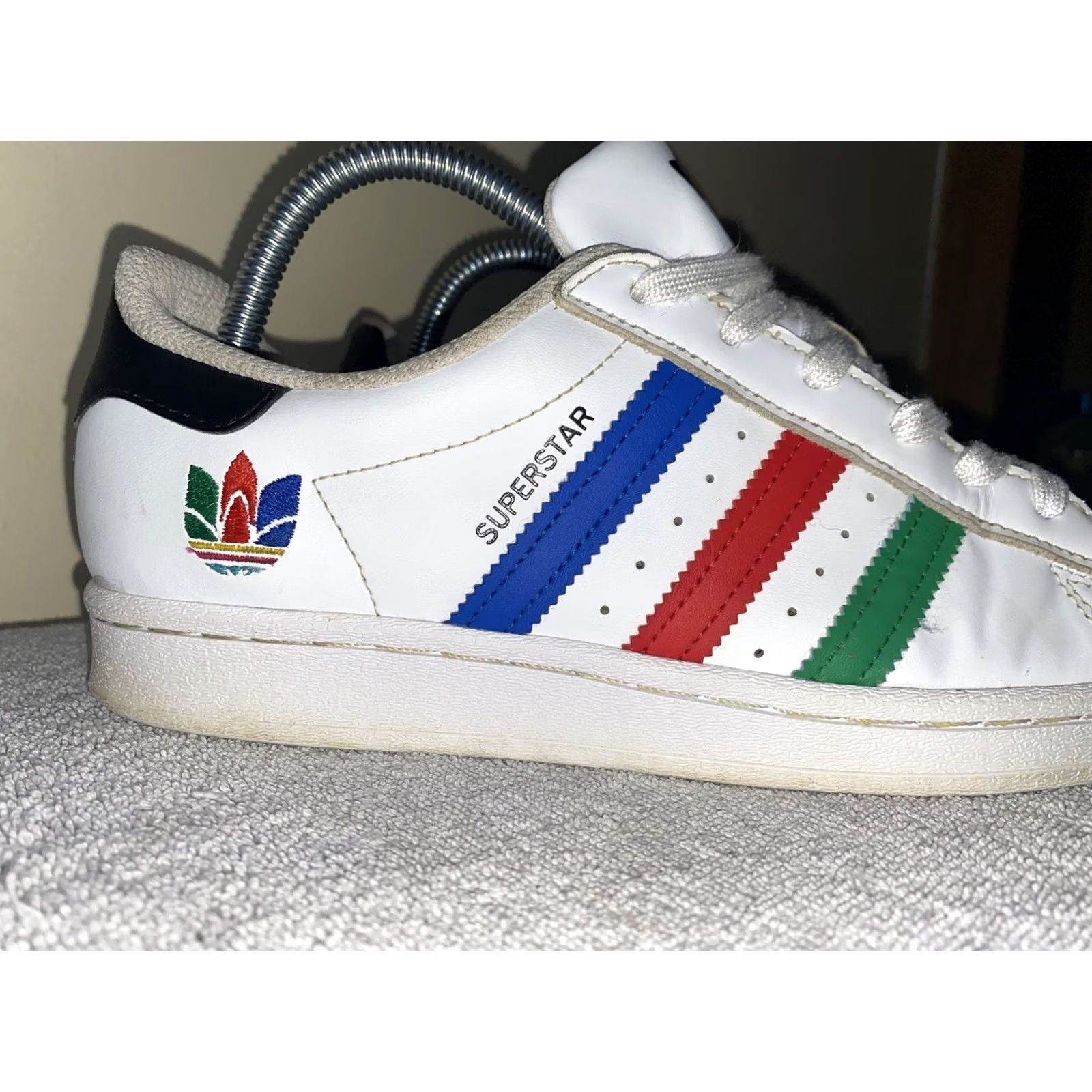 Adidas ADIDAS SUPERSTAR J White Multicolor Stripes FW5236 Men's Women 6.5 8 Shoes Sneaker Low Top Multicolor Striped Logo Casual Athletic Size US 7 / IT 37 - 3 Thumbnail