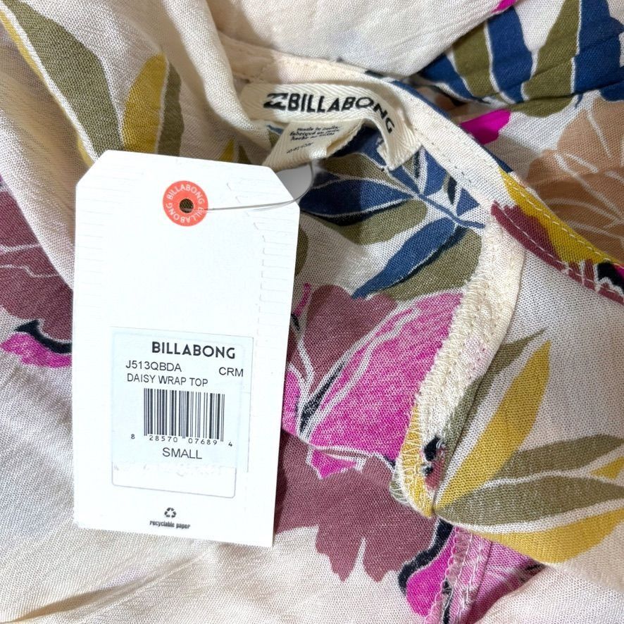 Billabong NEW Printed Floral Wrap Blouse Small CREAM Pink MULTICOLOR B Size S / US 4 / IT 40 - 6 Thumbnail