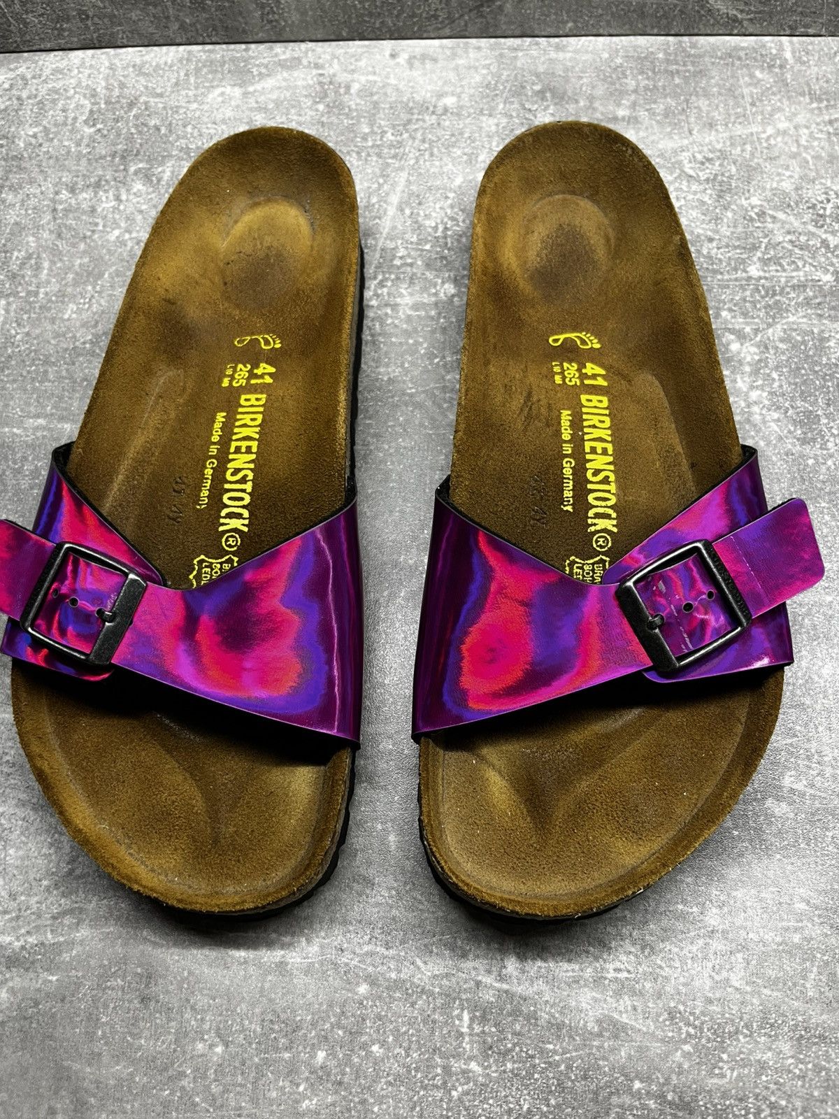 Birkenstock BIRKENSTOCK SUEDE SOLE-PINK HOLOGRAPHIC MADRID SLIDERS Size US 11 / IT 41 - 3 Thumbnail