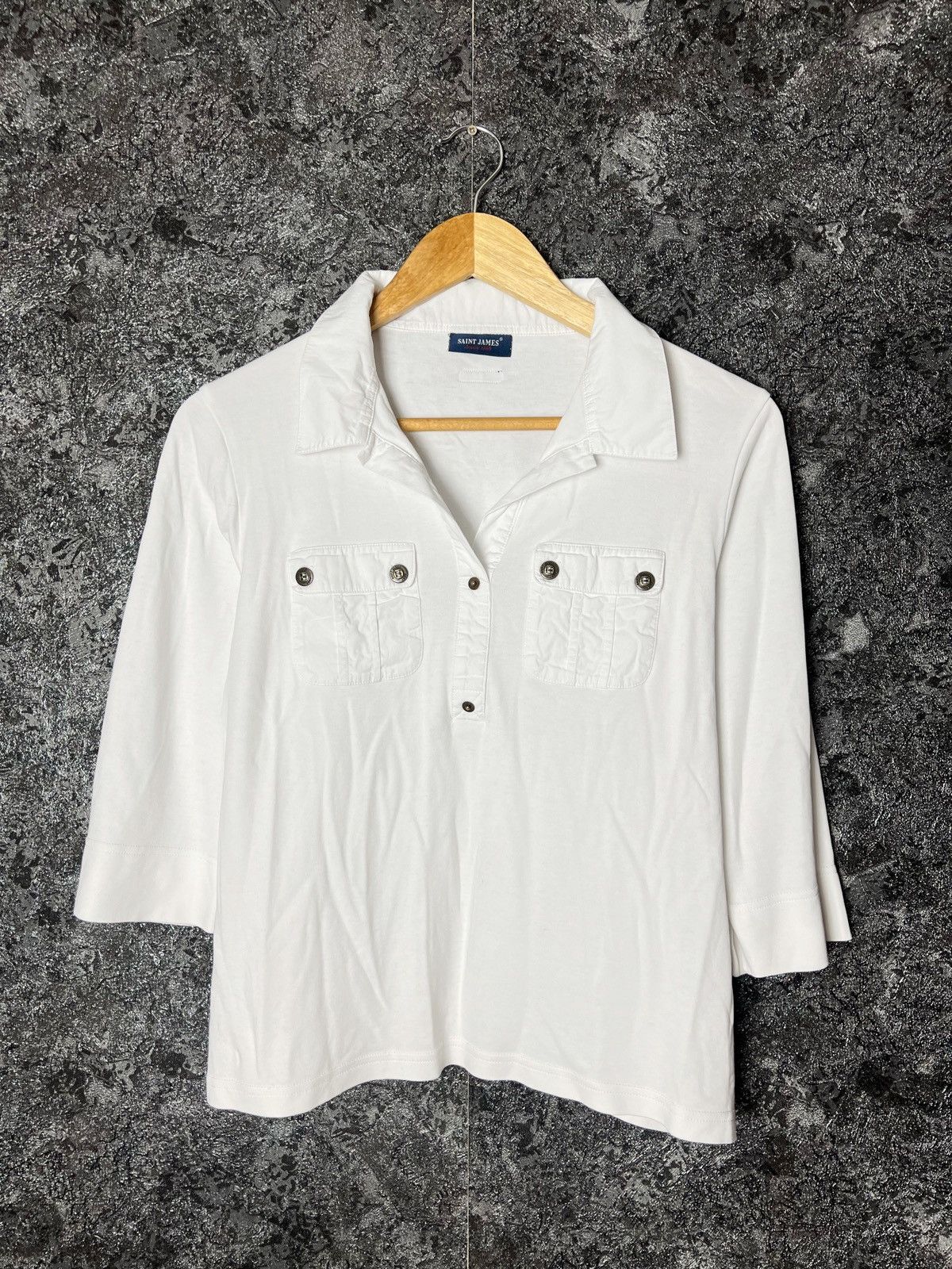 Designer × Saint James × Vintage Women’s Saint James Blouse Shirt White Sleeve 3/4 USA 10 Size L / US 10 / IT 46 - 1 Thumbnail