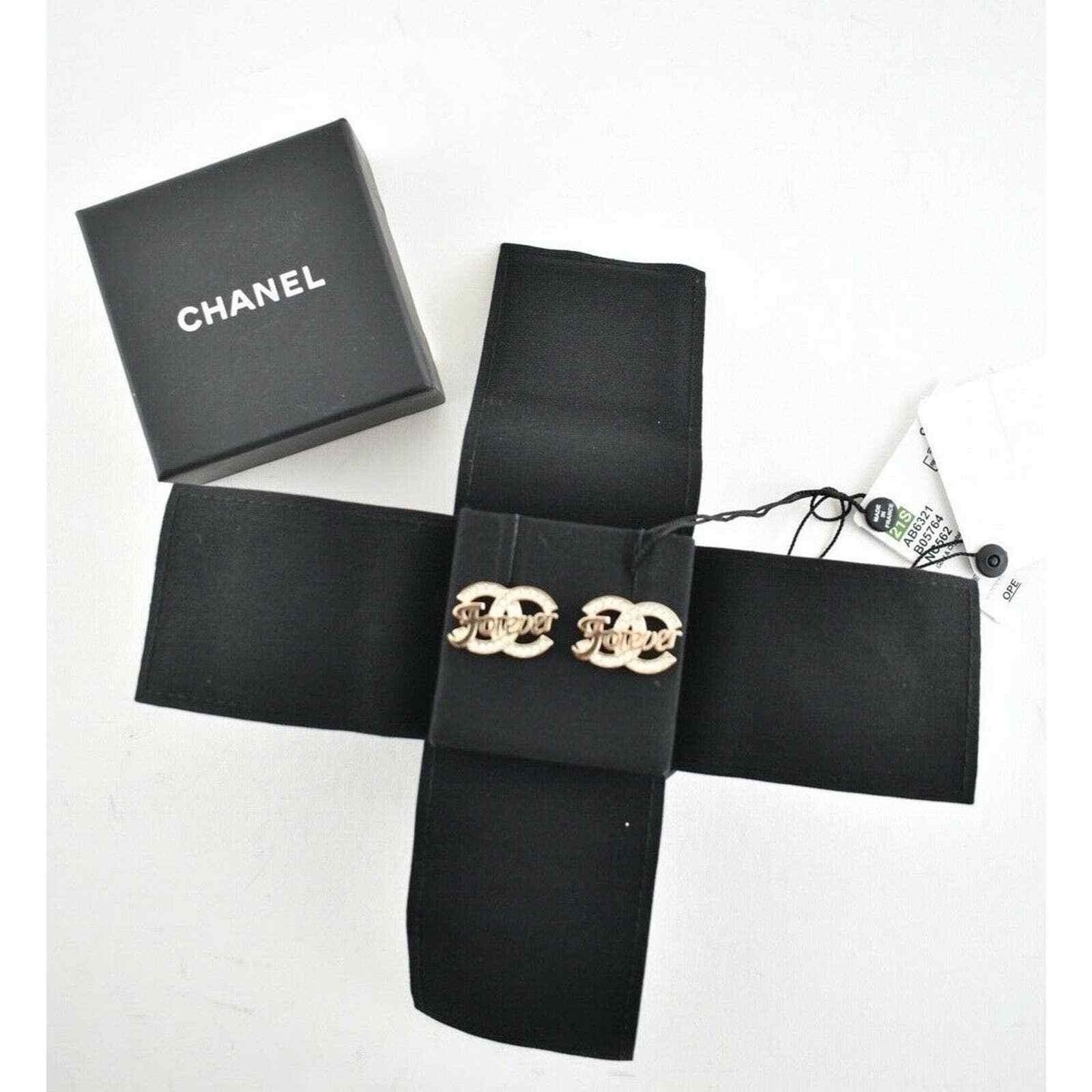Chanel Chanel Gold Crystal Forever Dangle Statement Stud Earrings Size ONE SIZE - 2 Thumbnail