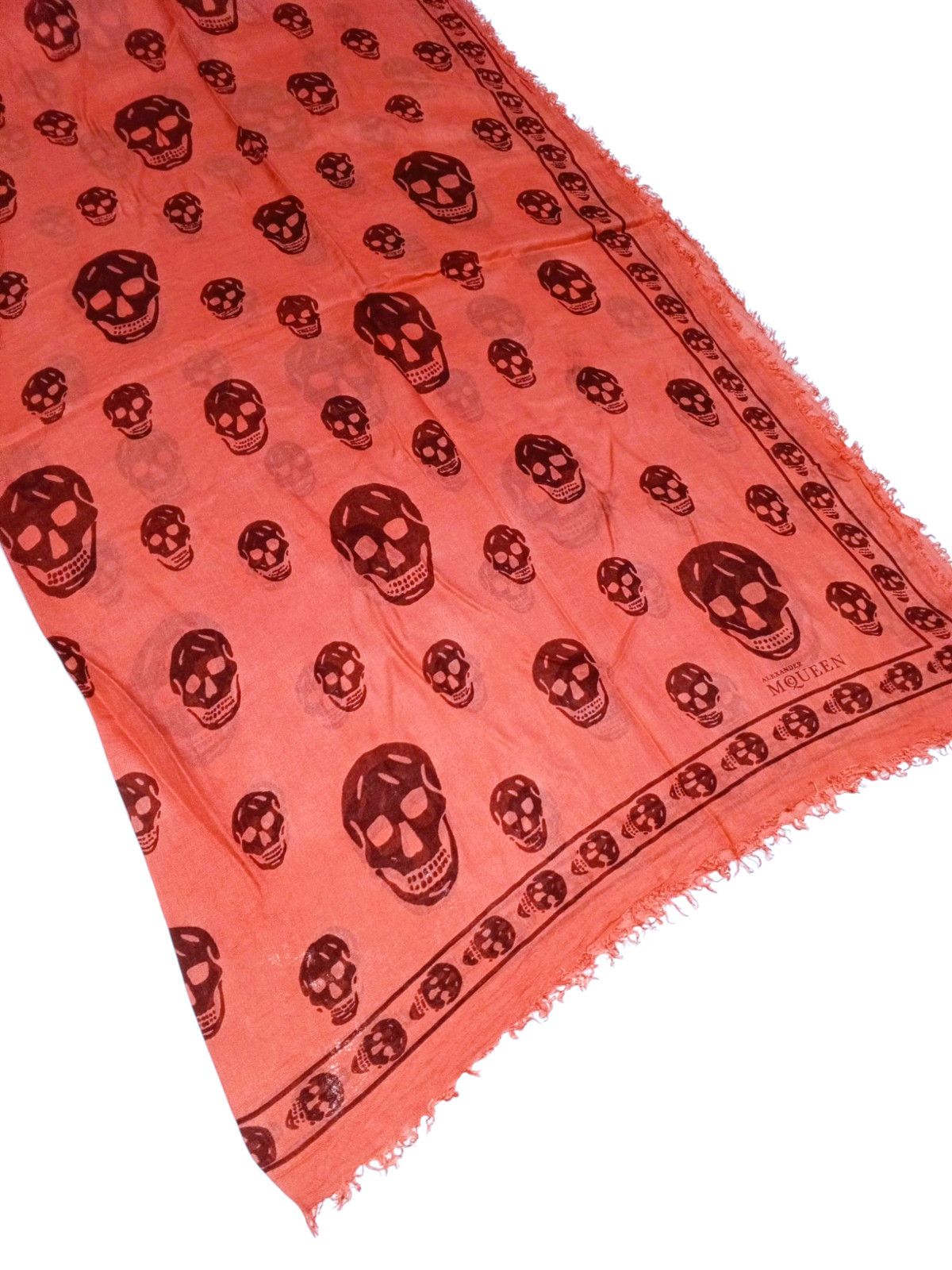 Alexander McQueen ALEXANDER MCQUEEN AMQ Signature Skull Orange Silk Scarf Size ONE SIZE - 3 Thumbnail