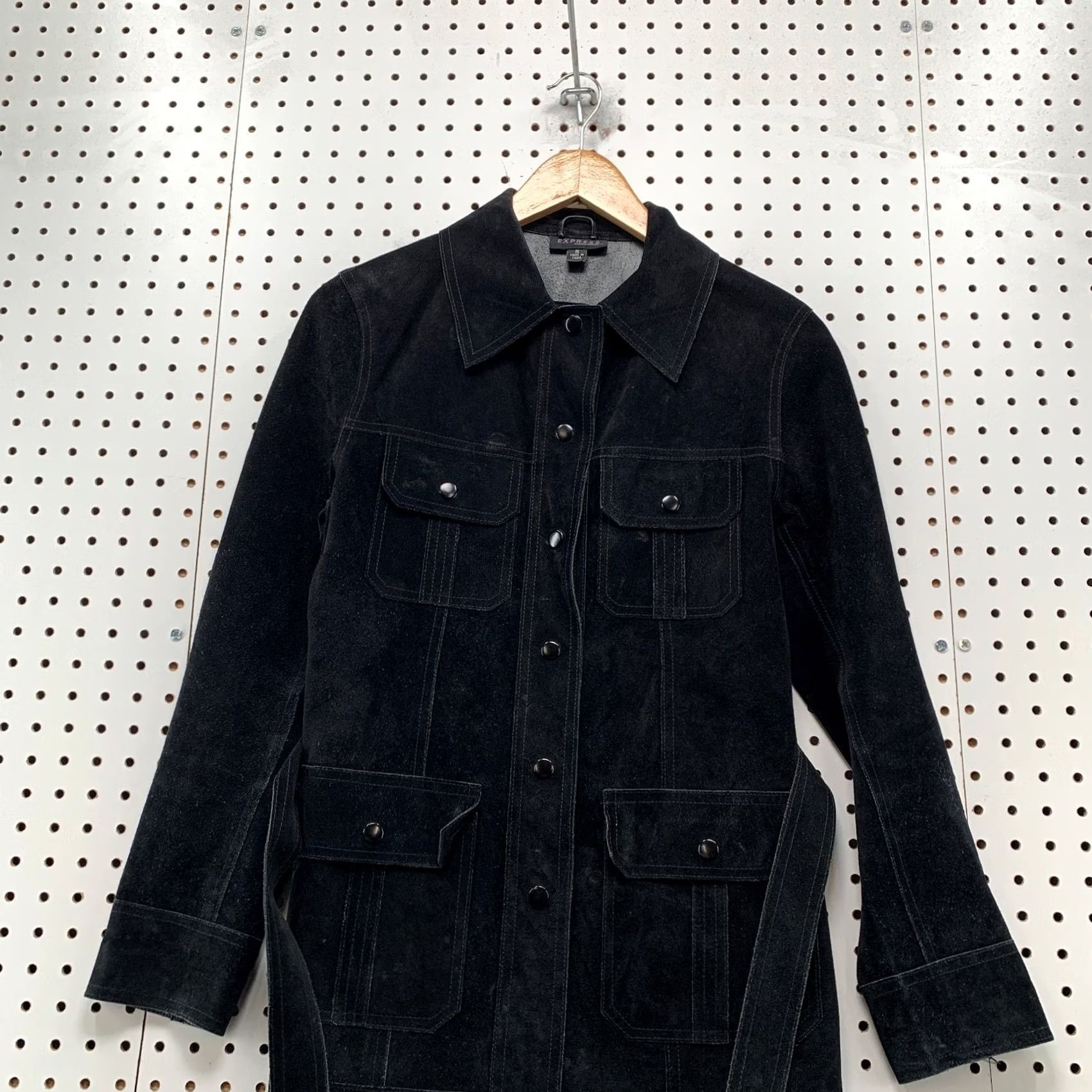 Express VINTAGE Express Suede Safari Field Jacket Womens XS/S Black Belted Utility Size S / US 4 / IT 40 - 4 Thumbnail