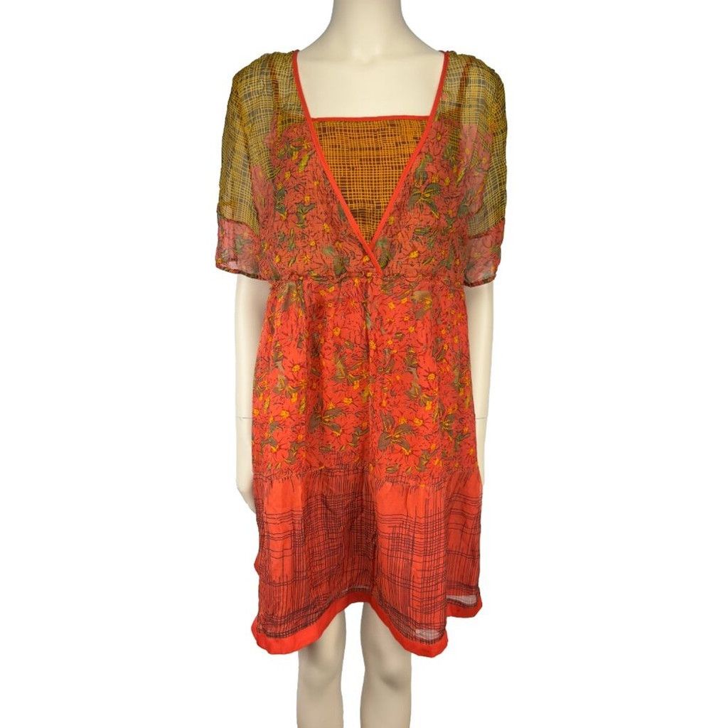 Marc Jacobs MARC JACOBS Silk Floral Vibrant Red Yellow Summer Dress M Size L / US 10 / IT 46 - 1 Thumbnail
