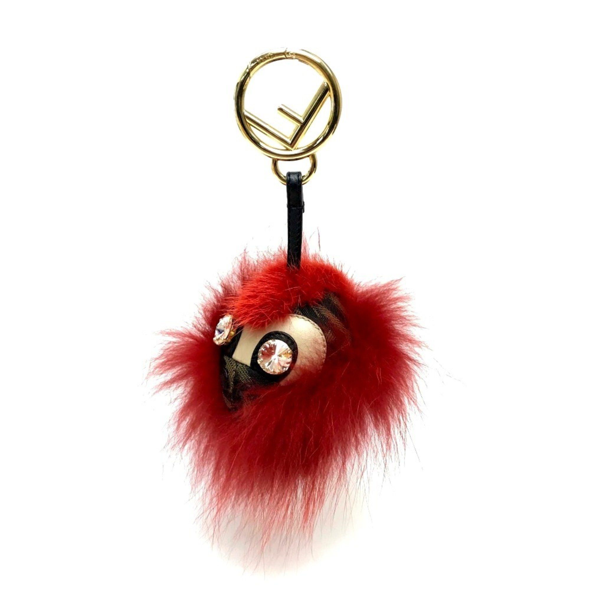 Fendi FENDI Real Fur Monster FF Pattern Key Ring with Beads, Unisex, Red and Brown Size ONE SIZE - 1 Thumbnail