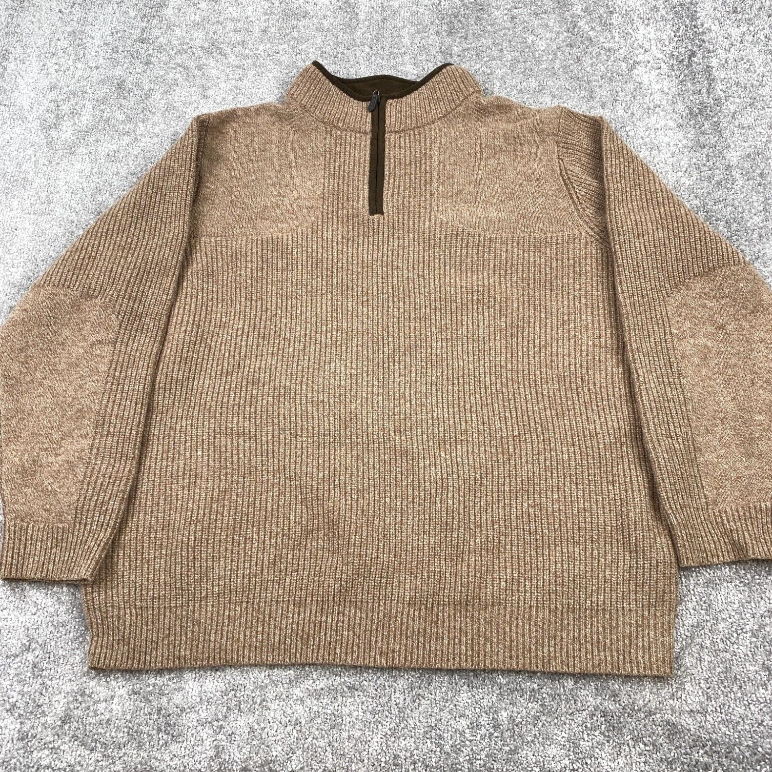 image of Vintage L.l. Bean 1/4 Zip Waterfowl Sweater Men's Tall Brown Mock Neck Lambswool in White (Size 2XL