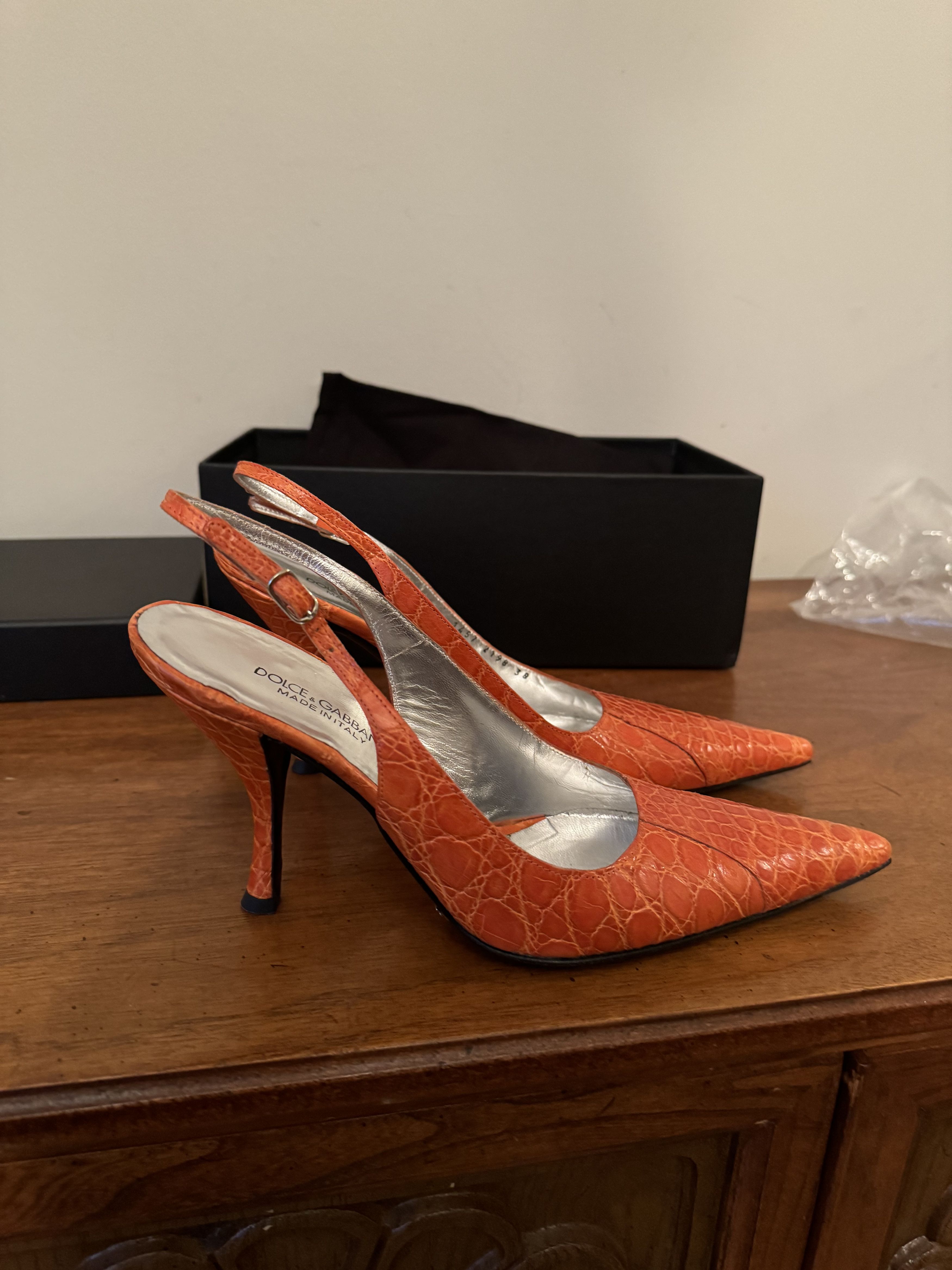 Dolce & Gabbana Orange Crocodile Heels Size US 8 / IT 38 - 1 Thumbnail