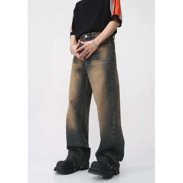 Vintage Japanese retro straight-leg distressed raw-edge jeans Size US 32 / EU 48 - 3 Thumbnail