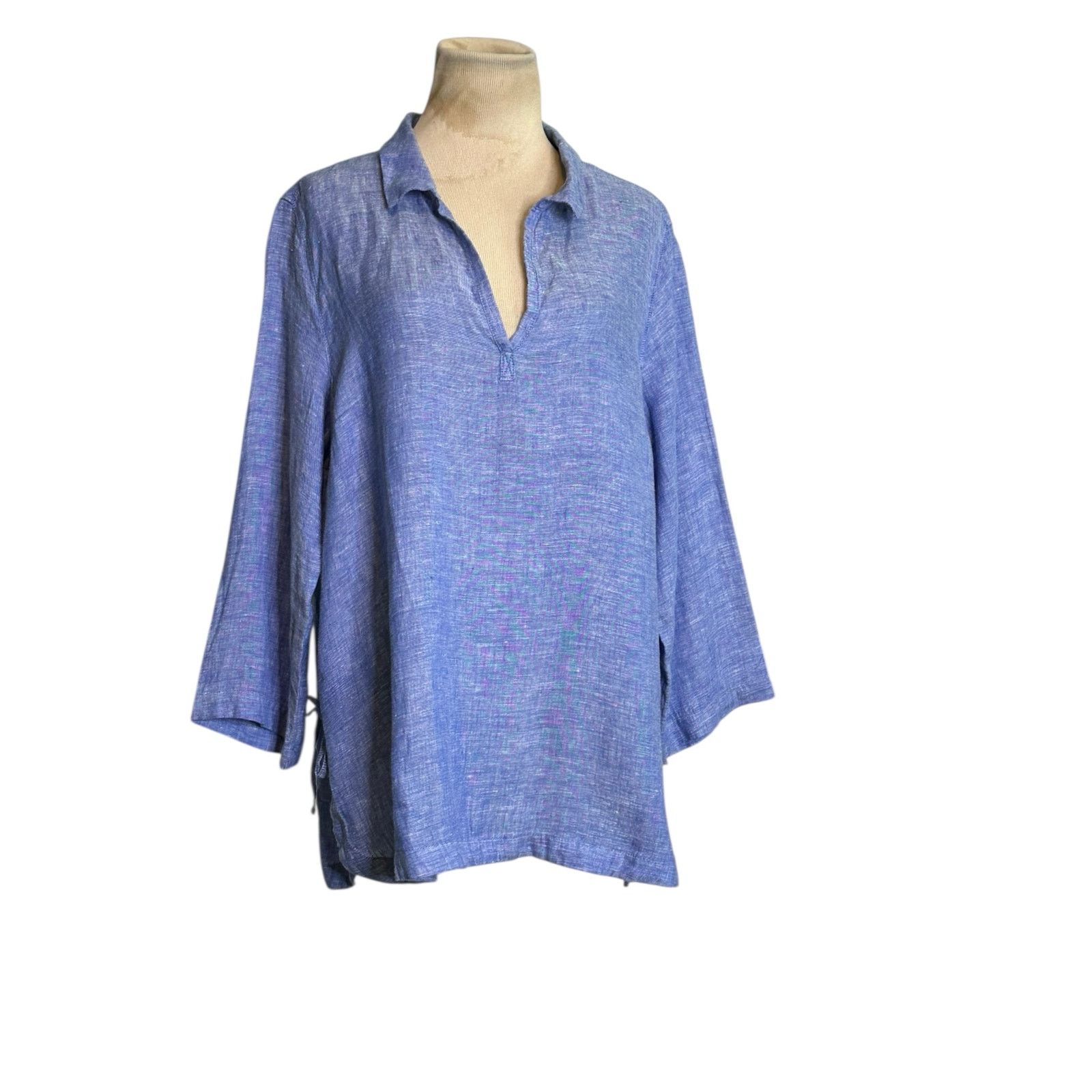 Isaac Mizrahi Isaac Mizrahi blue linen 3/4 sleeves tunic top size XL Size XL / US 12-14 / IT 48-50 - 7 Thumbnail