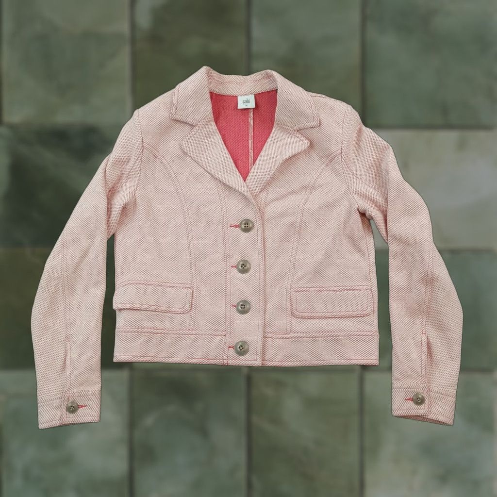 Vintage Cabi Womens Medium Red White Geometric Casual Collar Jacket with Pockets Size M / US 6-8 / IT 42-44 - 1 Thumbnail
