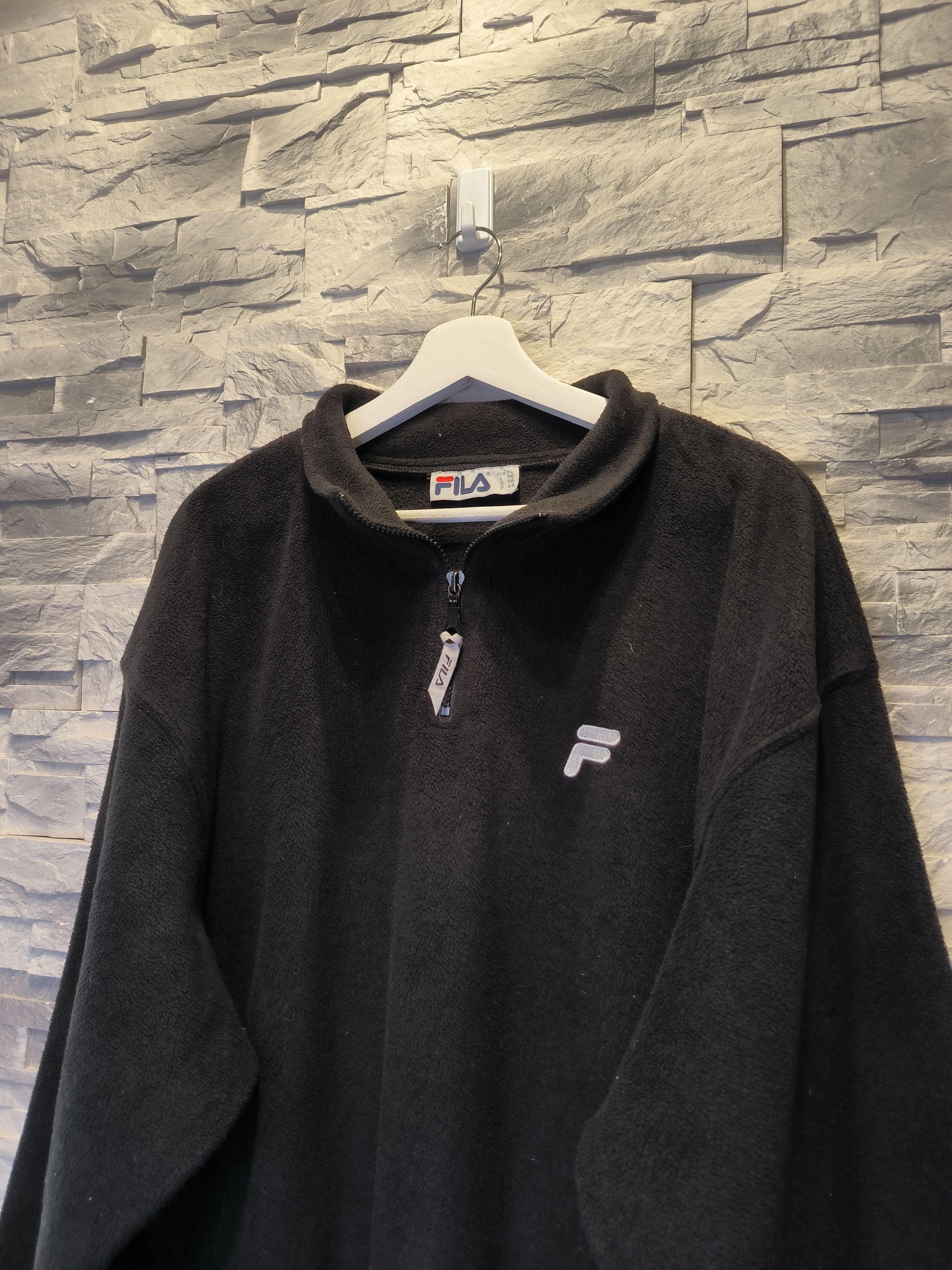 Fila × Vintage Vintage Fila Fleece Sweatshirt Black Big Logo Size US XL / EU 56 / 4 - 4 Thumbnail