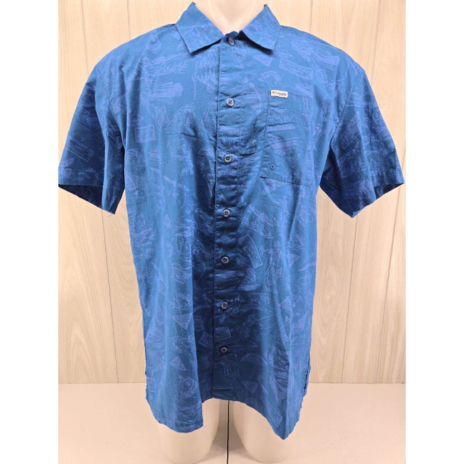 Vintage VINTAGE Columbia Vented PFG Fishing Blue All Over Print Button Down Shirt Size Large Size US L / EU 52-54 / 3 - 2 Thumbnail