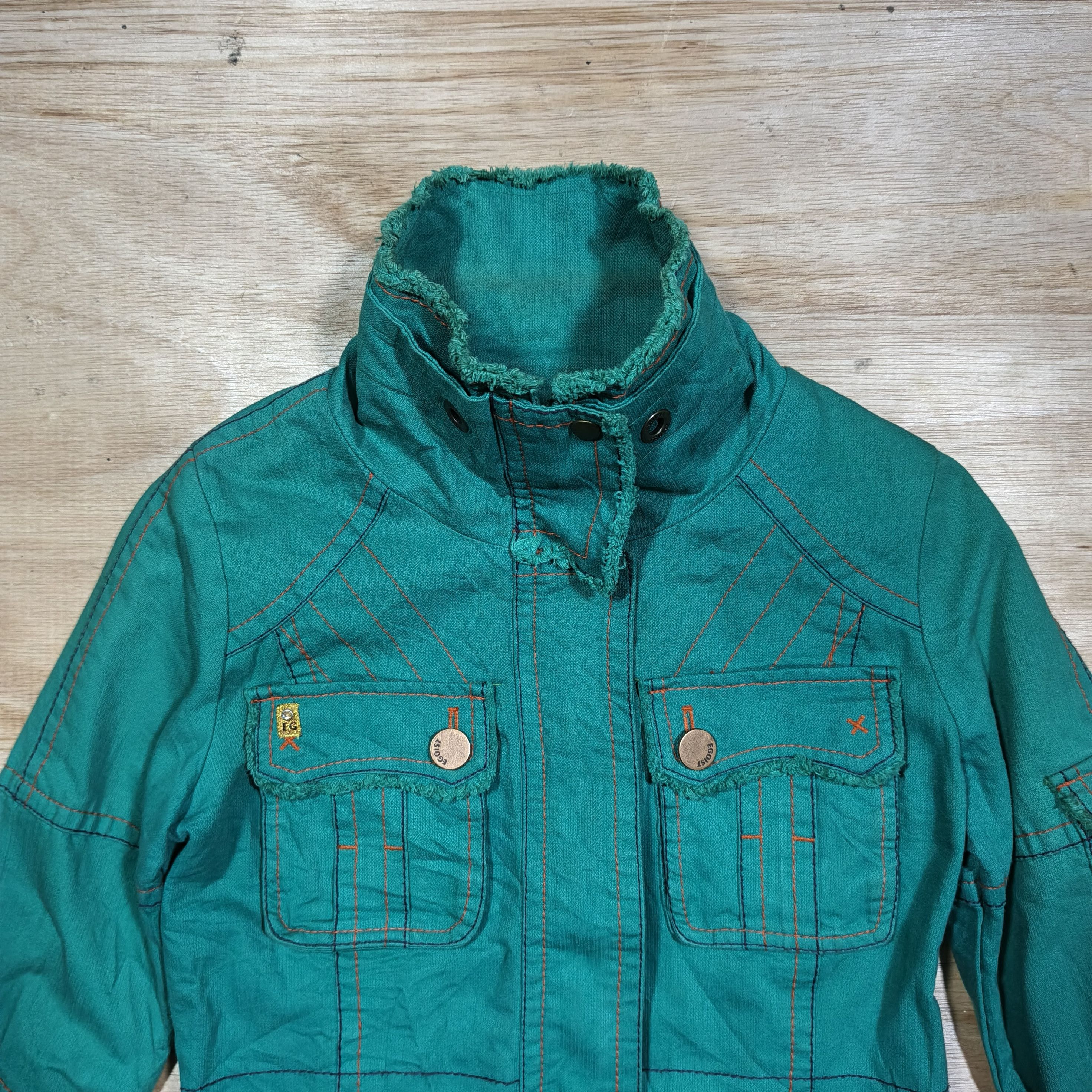 Japanese Brand EGOIST Turquoise Green Raw Hem Moto Jacket Size M / US 6-8 / IT 42-44 - 3 Thumbnail
