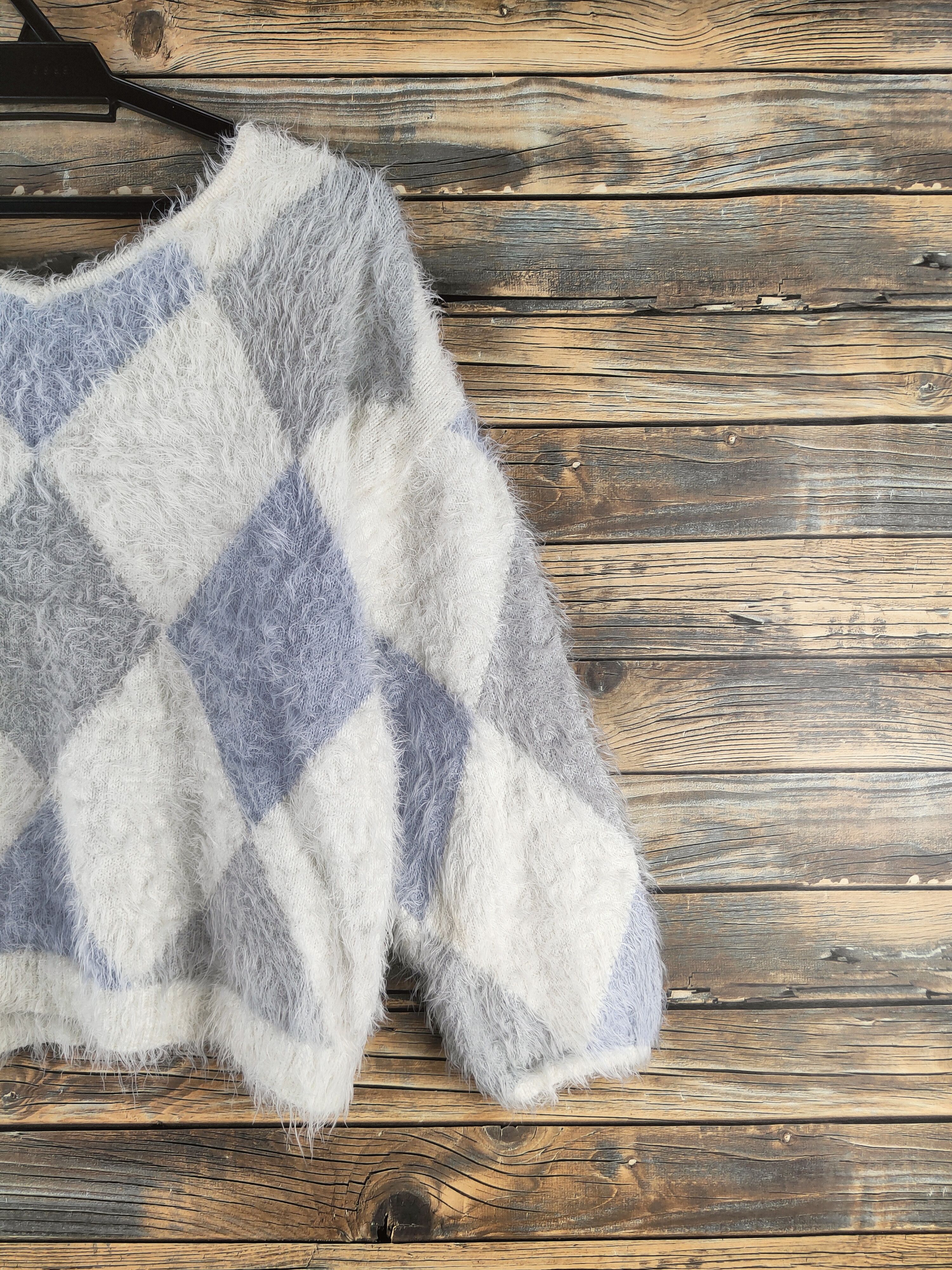 Japanese Brand DL Lip Service White Blue Gray Fur Mohair Knitwear #46-909 Size M / US 6-8 / IT 42-44 - 5 Thumbnail