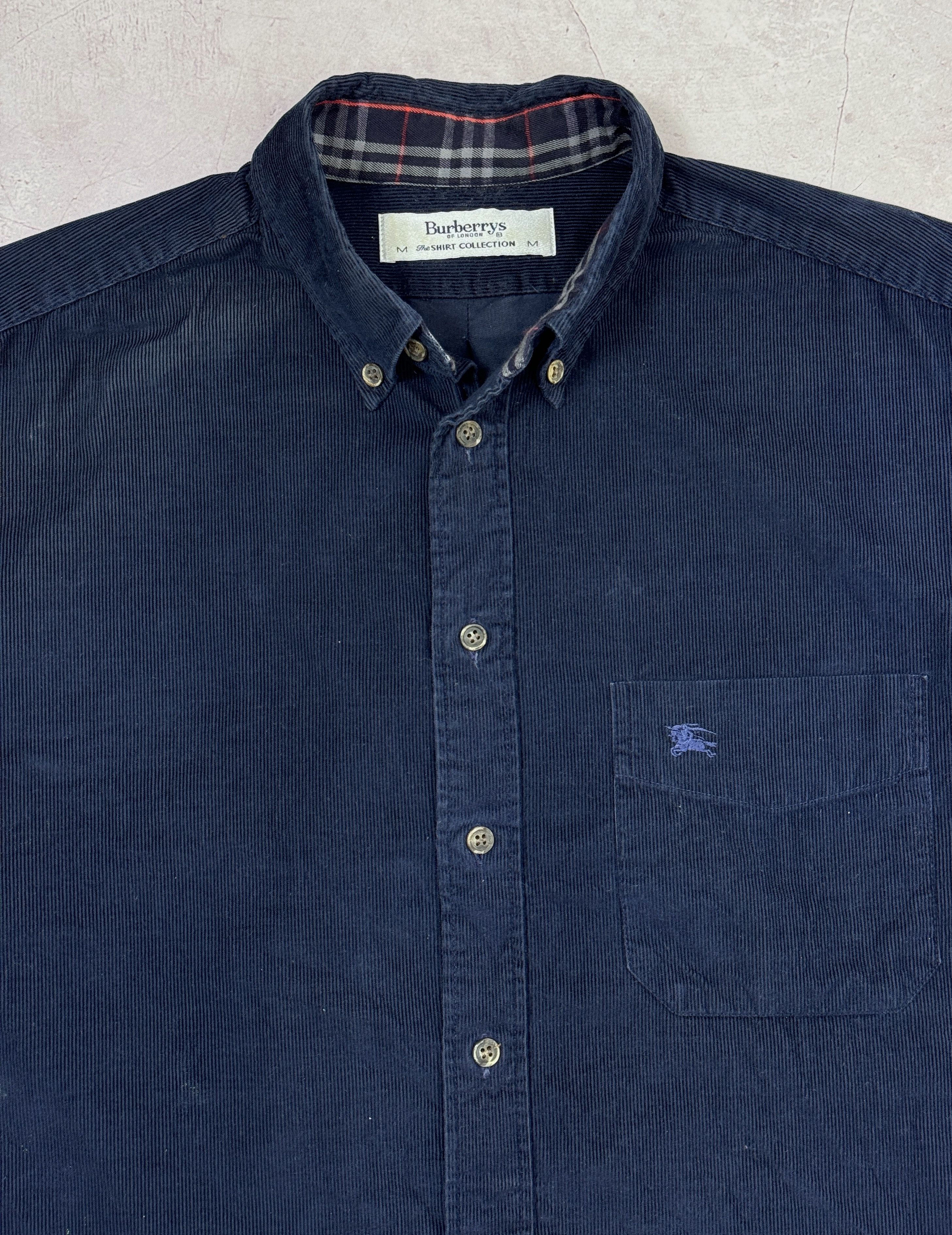 Burberry × Vintage Burberrys Corduroy Shirt Dark Blue & Nova Check Cuffs Size US L / EU 52-54 / 3 - 4 Thumbnail