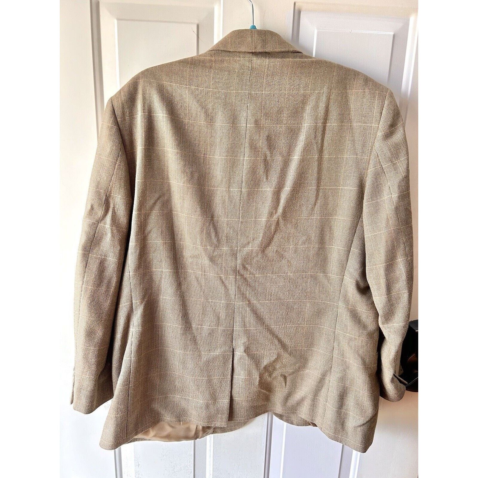 Jos. A. Bank Jos A Bank Tan Silk Wool Glen Plaid Blazer Jacket Mens 46R Size 46R - 9 Thumbnail