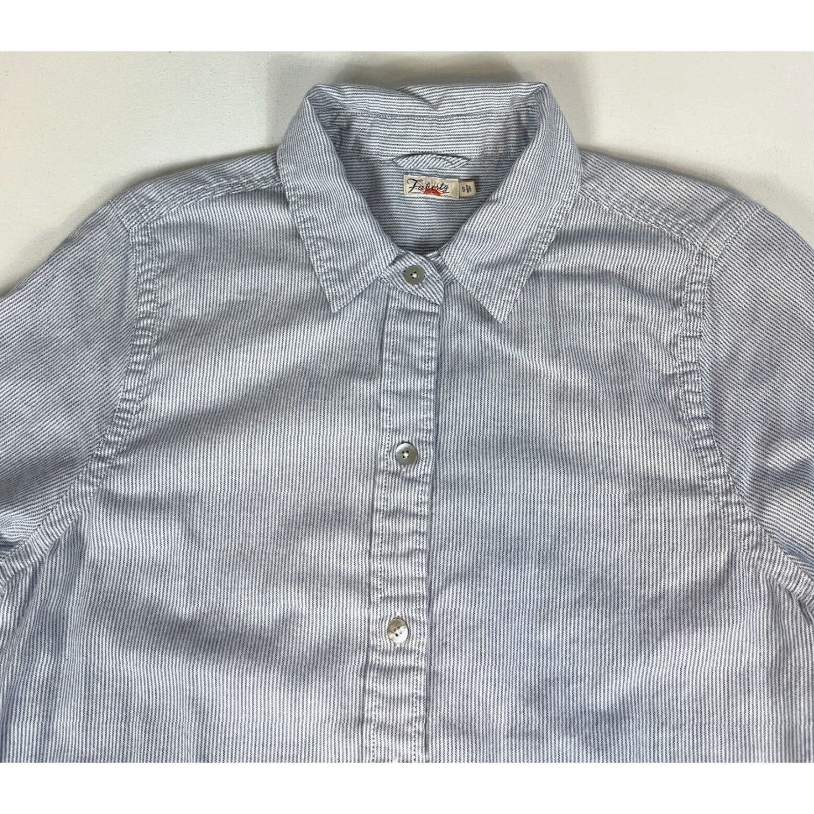 Faherty Faherty Women's Shirt Dress Oxford-Stripe Cotton Bayview Stretch Sz S Midi White and Blue Long Sleeve Collared Pockets Size S / US 4 / IT 40 - 7 Thumbnail