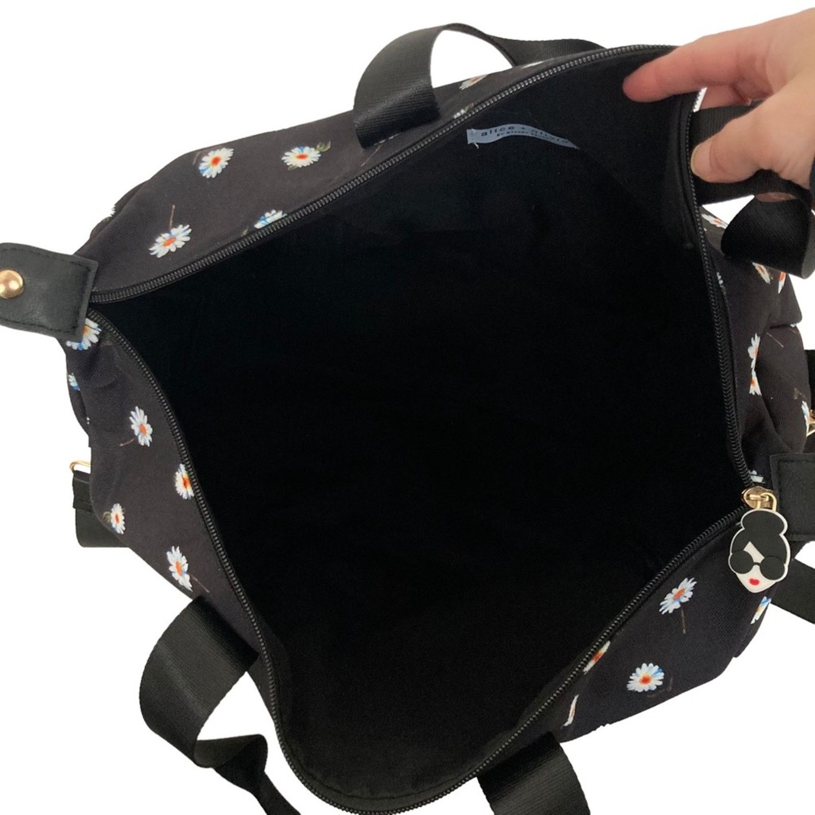 Alice + Olivia Alice + Olivia Daisy Print Black Tote Bag Size ONE SIZE - 5 Thumbnail