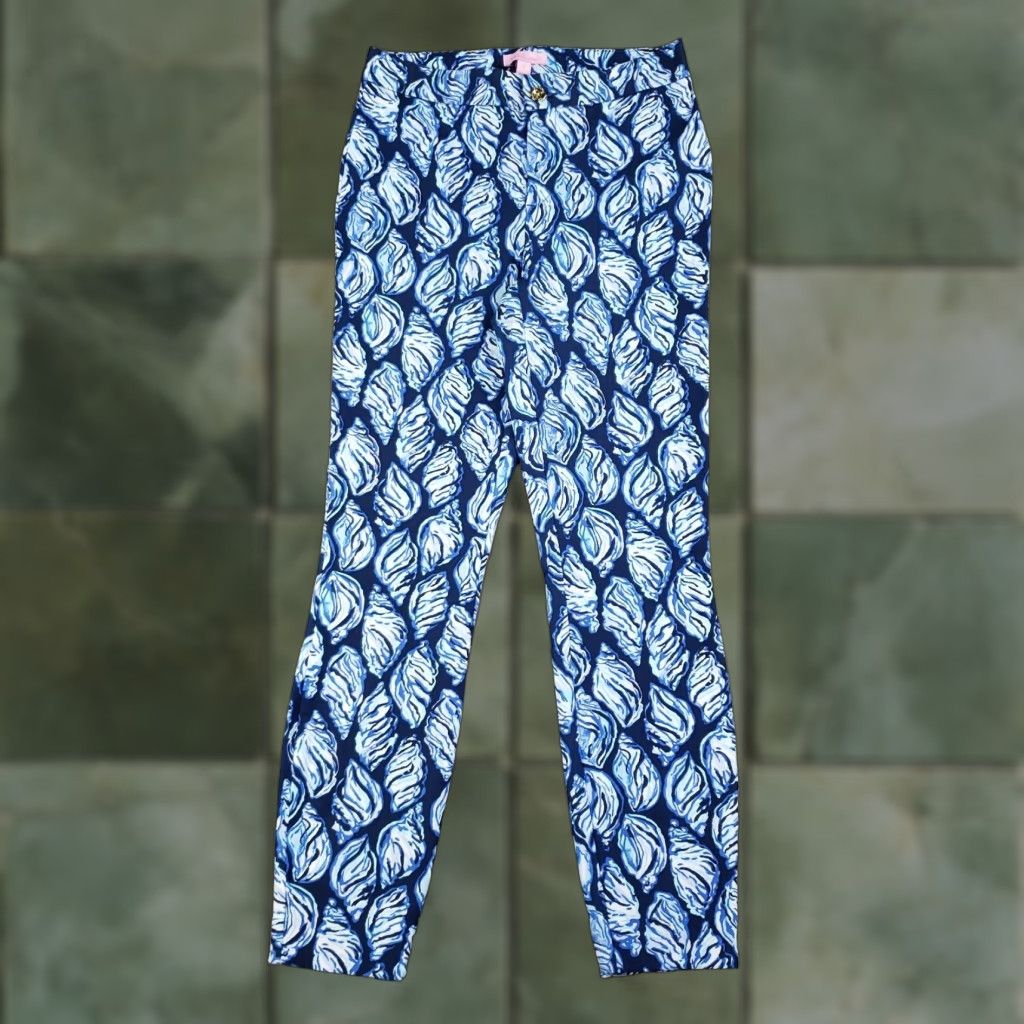 Lilly Pulitzer Lilly Pulitzer Pants Womens 2 Blue Seashells Beach Crop Cropped Stretch Size 26" / US 2 / IT 38 - 1 Thumbnail