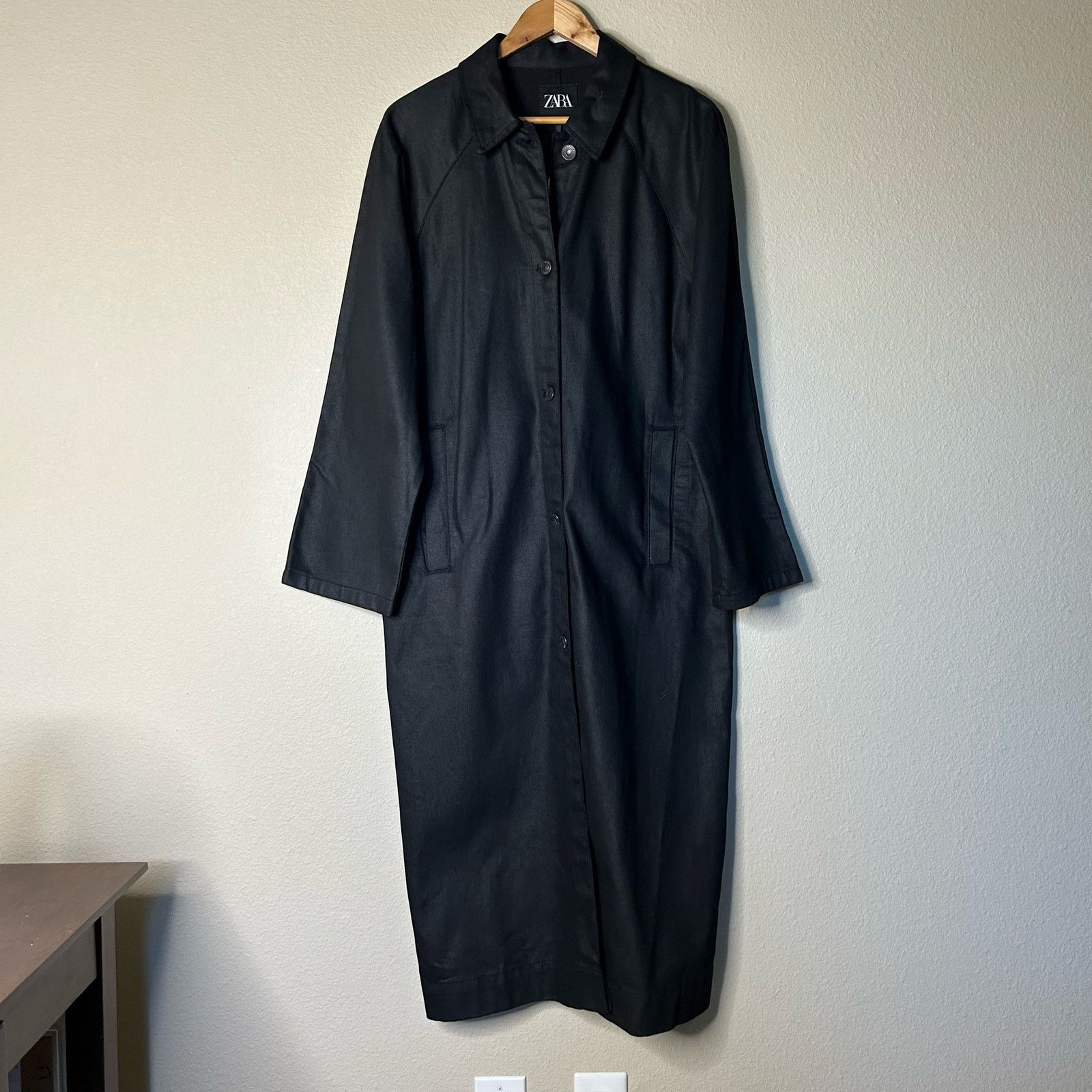 Zara Zara NWT Coat Trench Black Coated Denim Oversized Goth Sz XS Size XS / US 0-2 / IT 36-38 - 11 Thumbnail