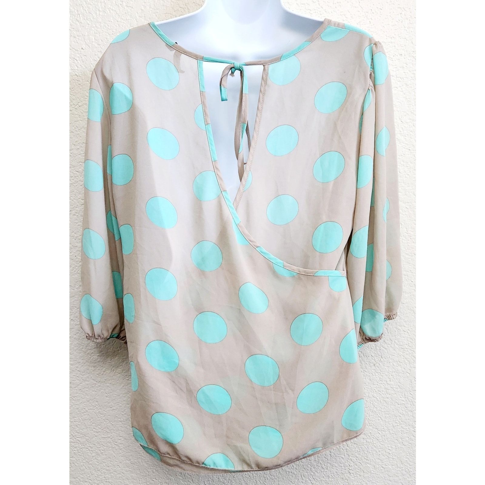 Other Heartsoul Tan Teal Polka Dot Top Medium Crisscross Back Size M / US 6-8 / IT 42-44 - 3 Thumbnail
