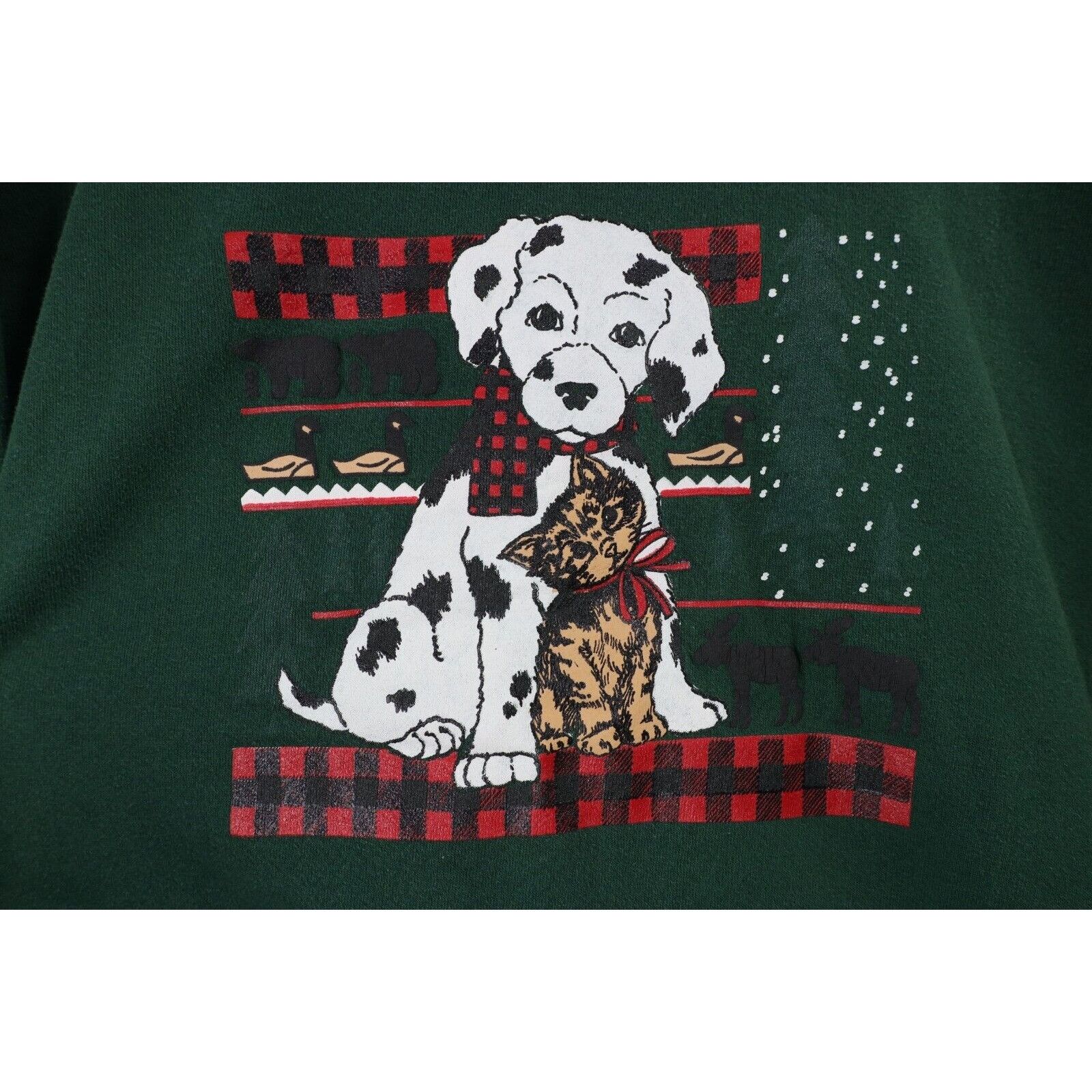Vintage Vintage 90s Streetwear Christmas Puppy Cat Kitten Sweatshirt Size XL / US 12-14 / IT 48-50 - 4 Thumbnail