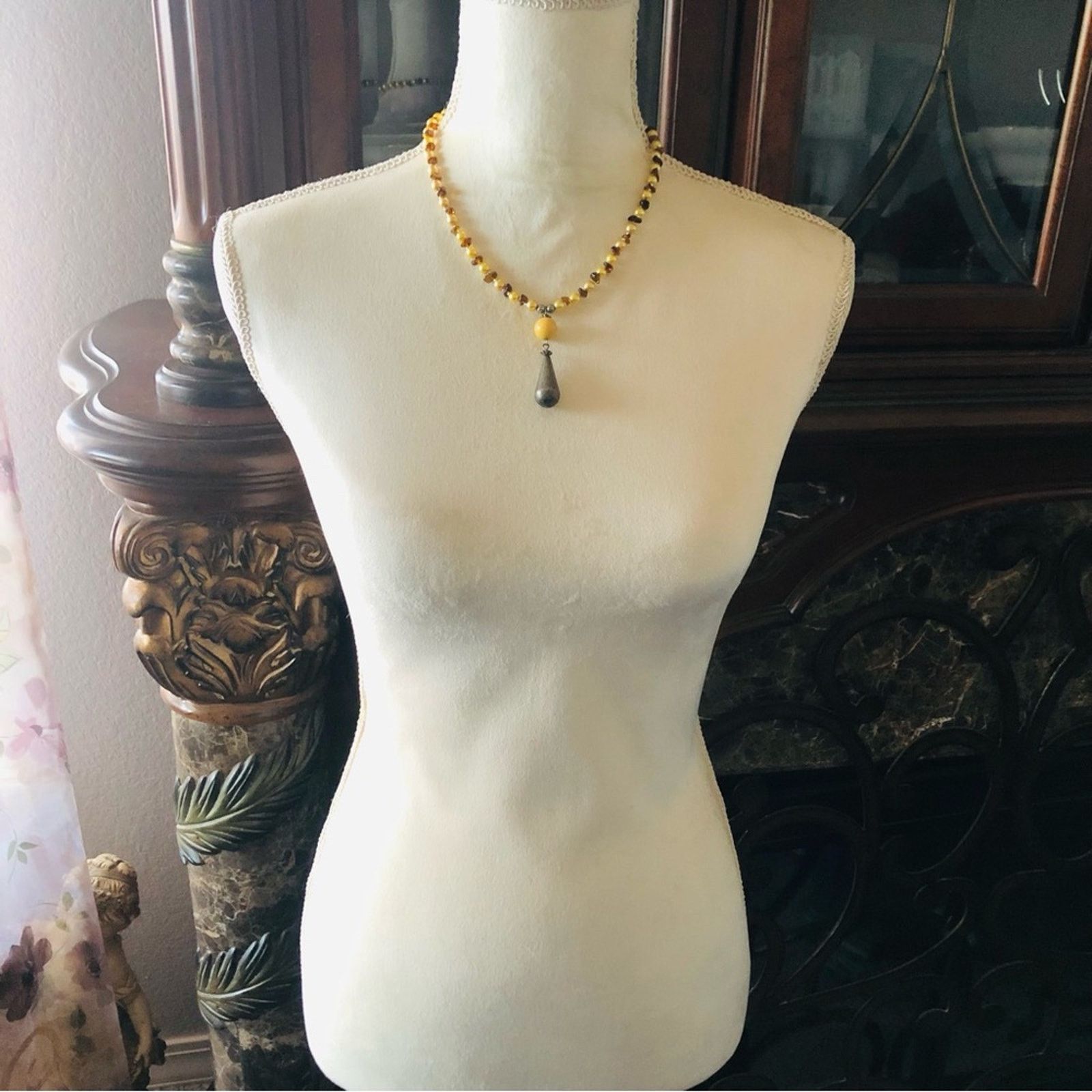 Handmade Handcrafted raindrop pendant Czech glass lynx stone necklace Size ONE SIZE - 5 Thumbnail