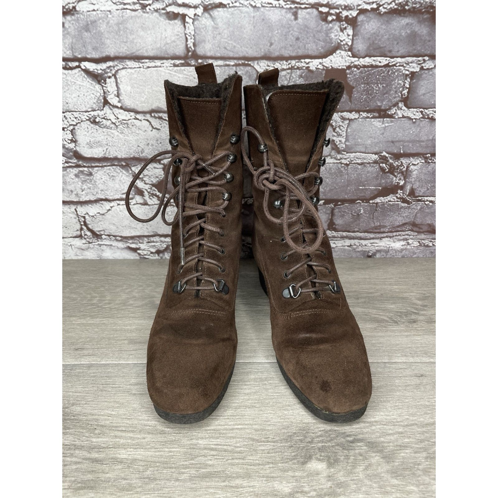Aquatalia Aquatalia Marvin K Brown Suede Lace Up Block Heel Combat Boo Size US 6 / IT 36 - 9 Thumbnail