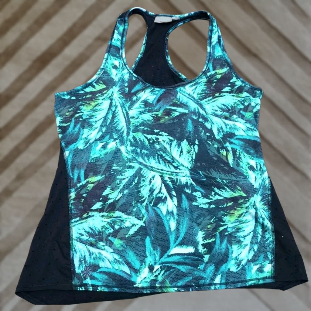 Athleta Athleta Tank Top RacERback Floral Polyester Green Black Women M Sleeveless Athletic Beach Cross Training Colorful Palm Size M / US 6-8 / IT 42-44 - 1 Thumbnail