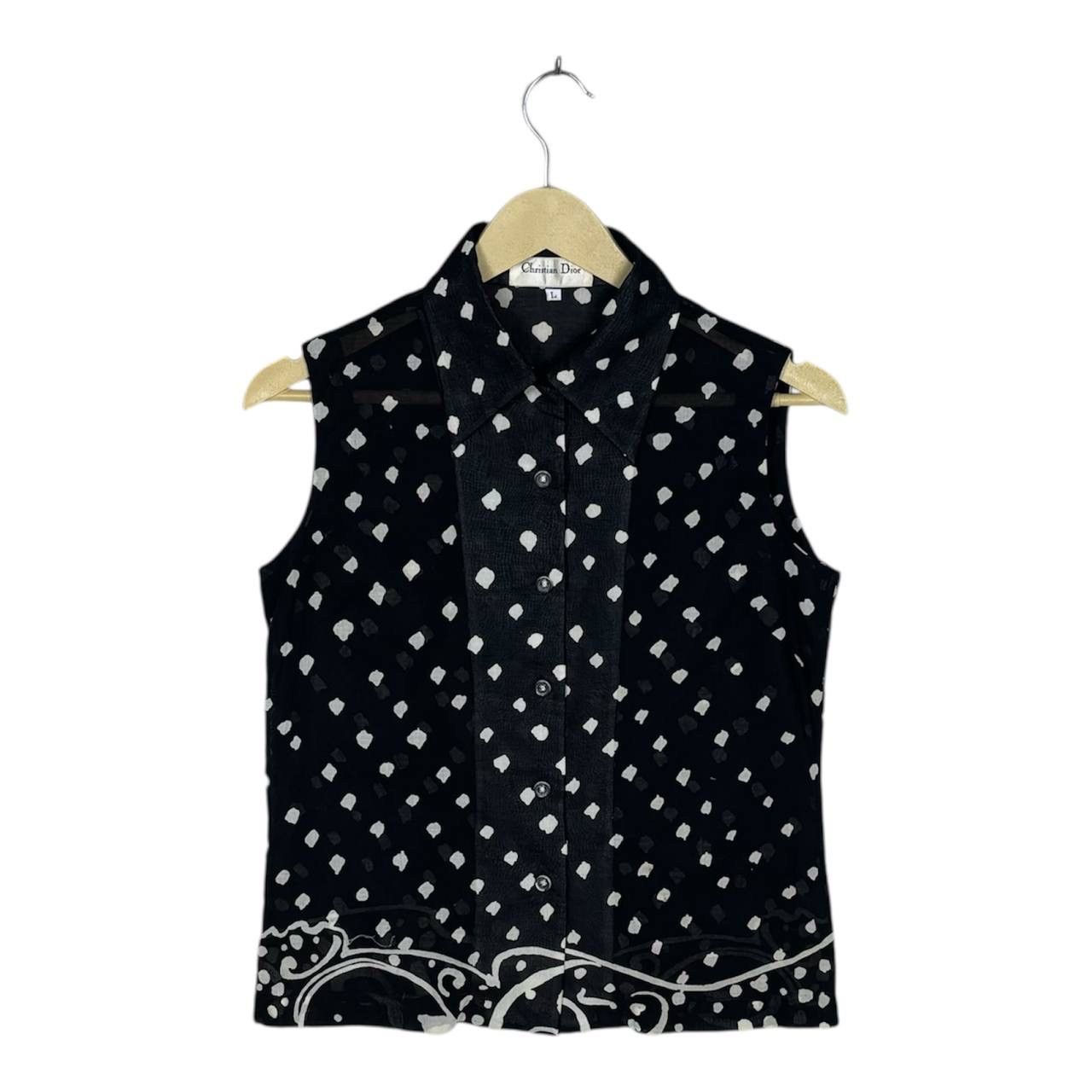 Christian Dior Monsieur CHRISTIAN DIOR SLEEVELESS POLKA DOT BLOUSE SHIRT Size L / US 10 / IT 46 - 1 Thumbnail