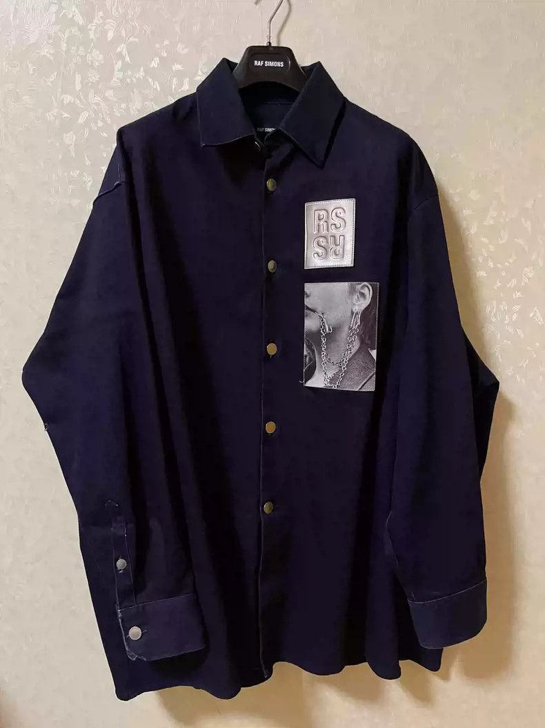Raf Simons 19SS DSM blue limited silhouette portrait leather denim jacket