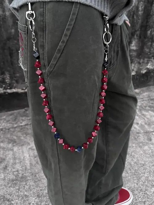 Jewelry Ink-painted acrylic red beads Wallet Chain ,Jeans Chain Size ONE SIZE - 1 Thumbnail