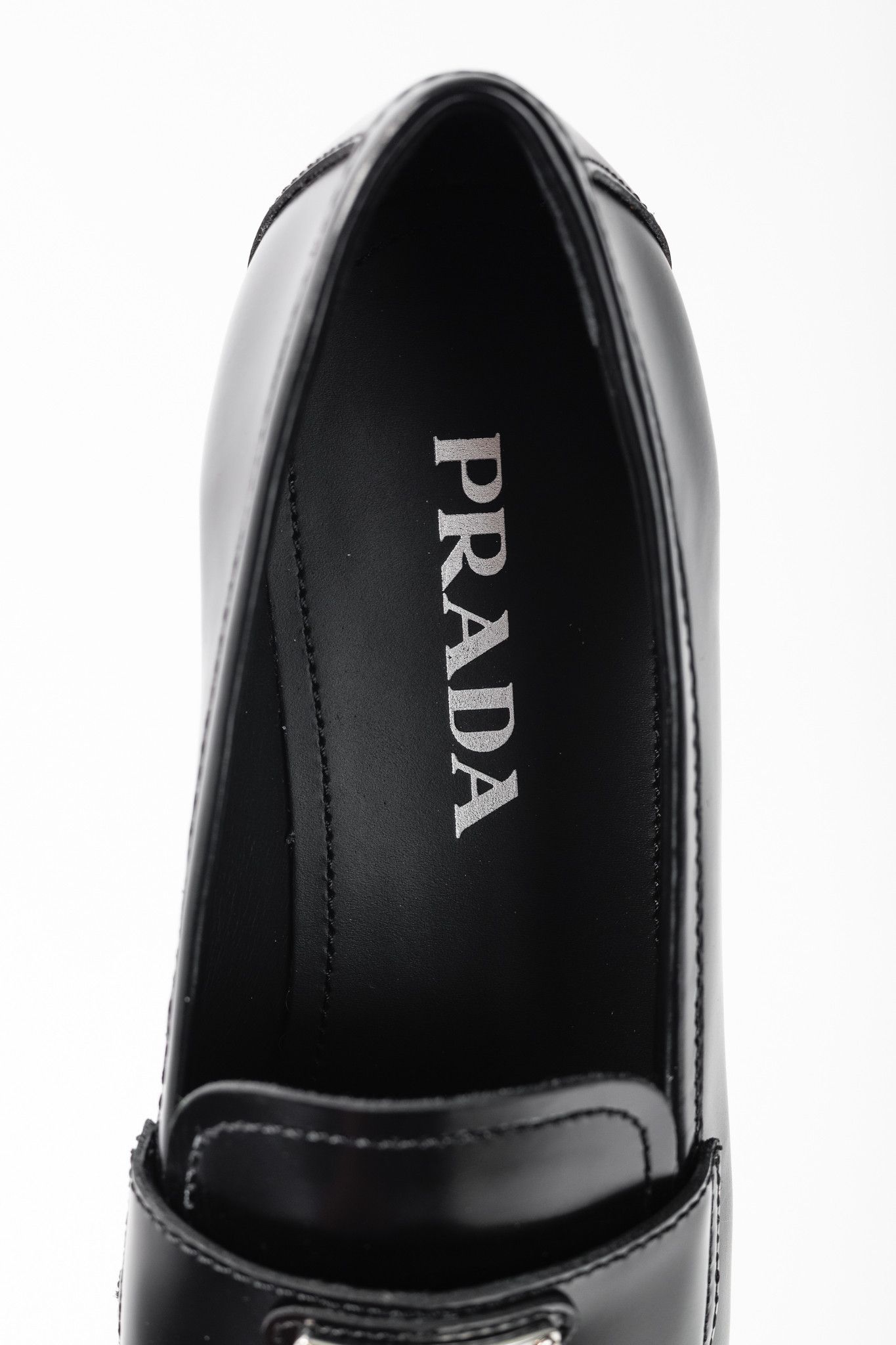 Prada Prada Nero Spazzolato Brushed Leather Logo Loafers Size US 4.5 / IT 34.5 - 10 Thumbnail