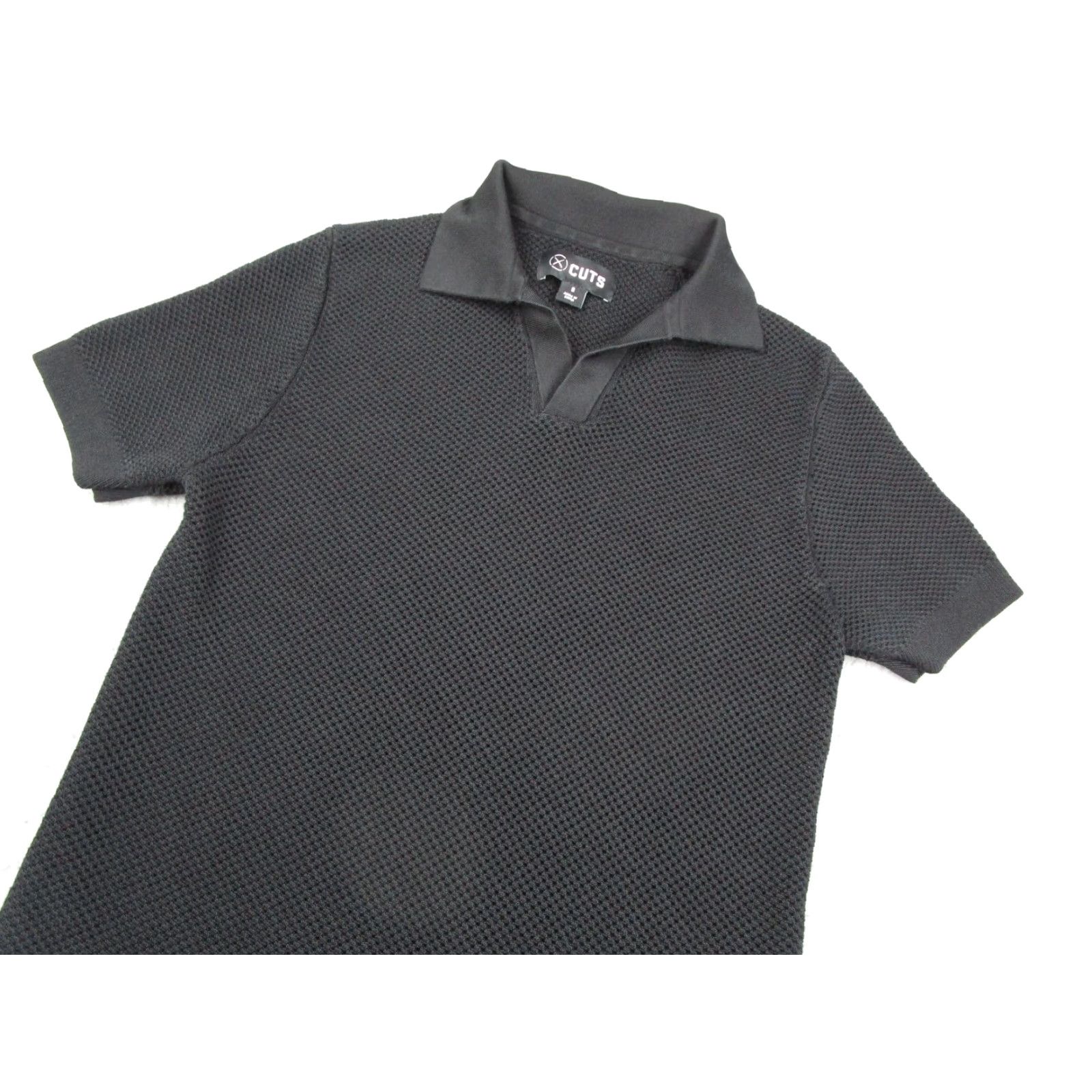 Cuts Cuts Polo Shirt Mens Small Black Waffle Knit Short Sleeve Casual Stretch Size US S / EU 44-46 / 1 - 2 Thumbnail