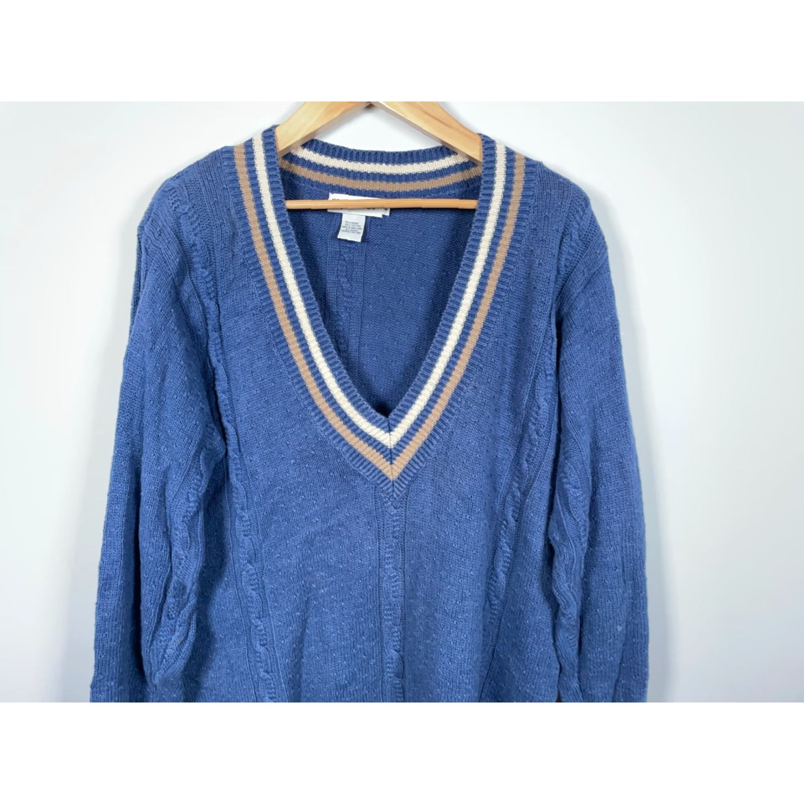 Vintage VINTAGE M.J. Carroll Sweater Shirt Women Oversized Deep V-Neck Knit 90s Blue Cotton Ramie Size S / US 4 / IT 40 - 4 Thumbnail