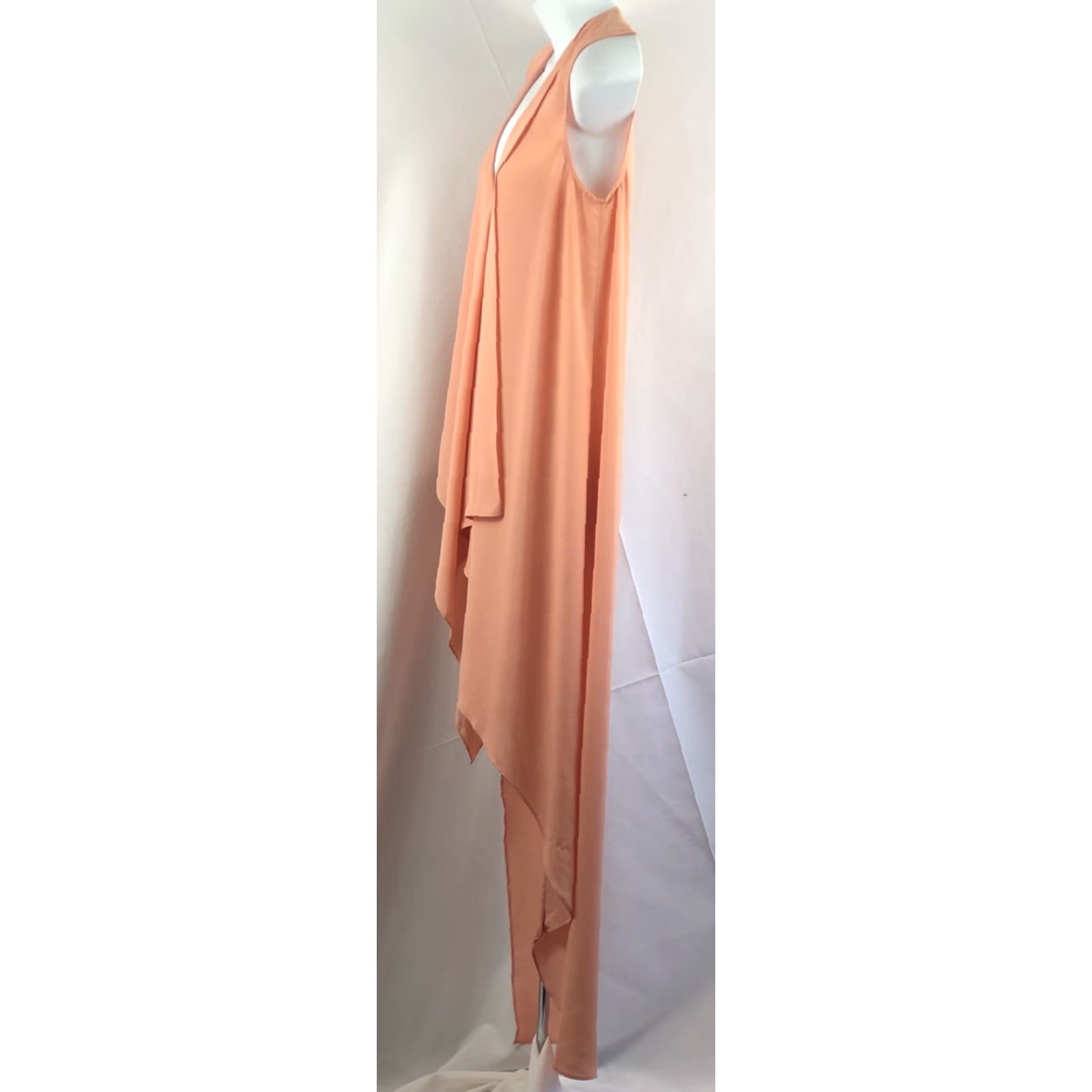 Bcbgmaxazria BCBGMAXAZRIA Dress Sleeveless Hi-Low Chiffon Peach Waterfall Drape Ruffle Georgette S Womens Dress Size S / US 4 / IT 40 - 3 Thumbnail