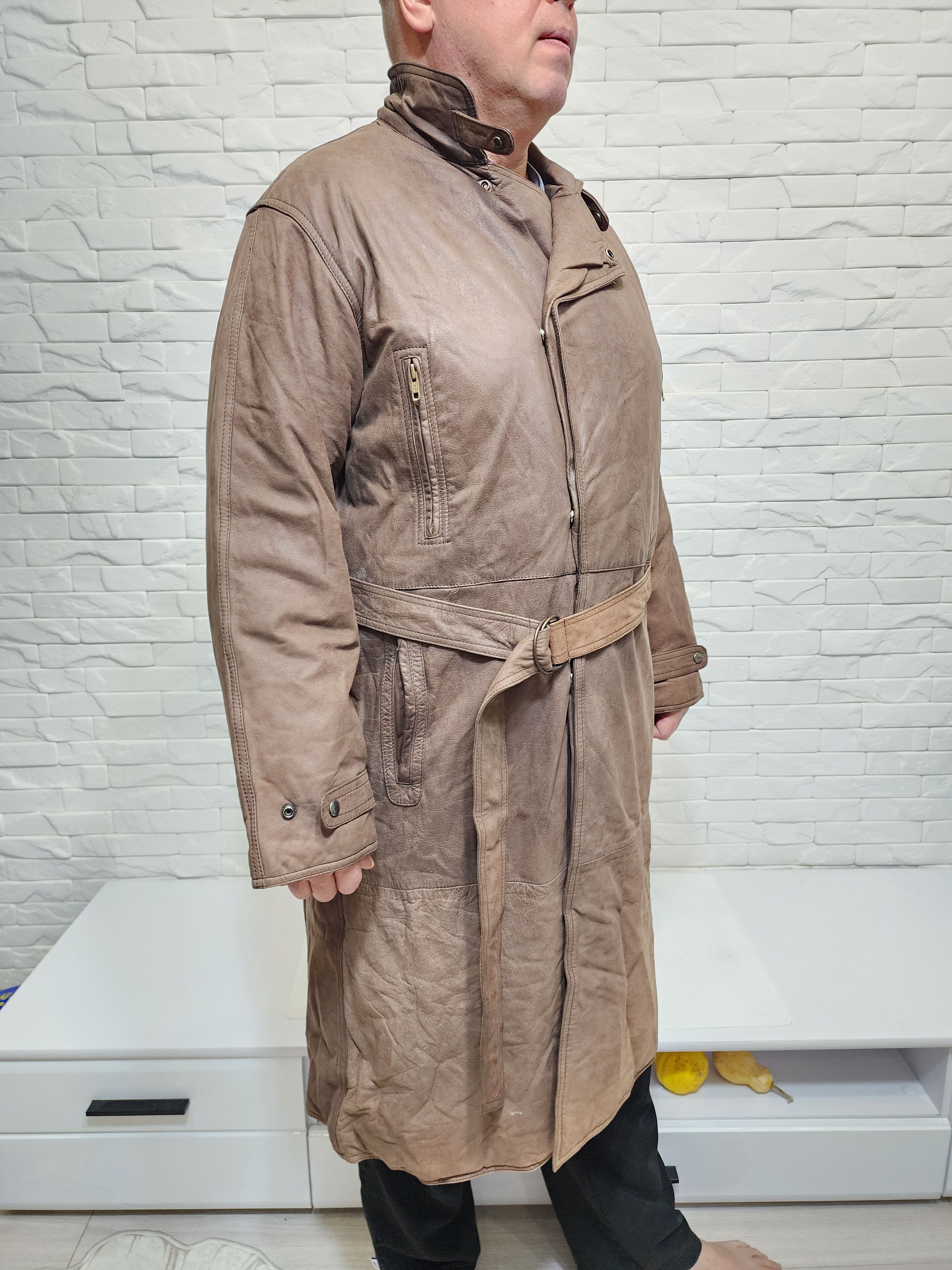 Genuine Leather Brown Genuine Leather Men's Coat with Belt Size US L / EU 52-54 / 3 - 4 Thumbnail