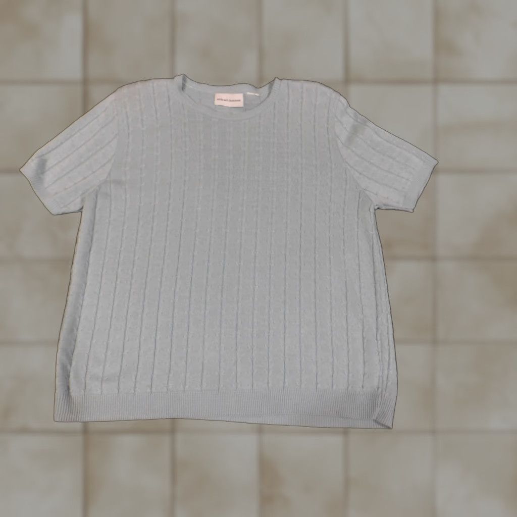 Vintage Alfred Dunner Womens Sweater L Blue Pullover Stretch Knit Shoulder Pads Cap Sleeve Crew Neck Casual Knit Pattern Solid Modern American Size L / US 10 / IT 46 - 1 Thumbnail