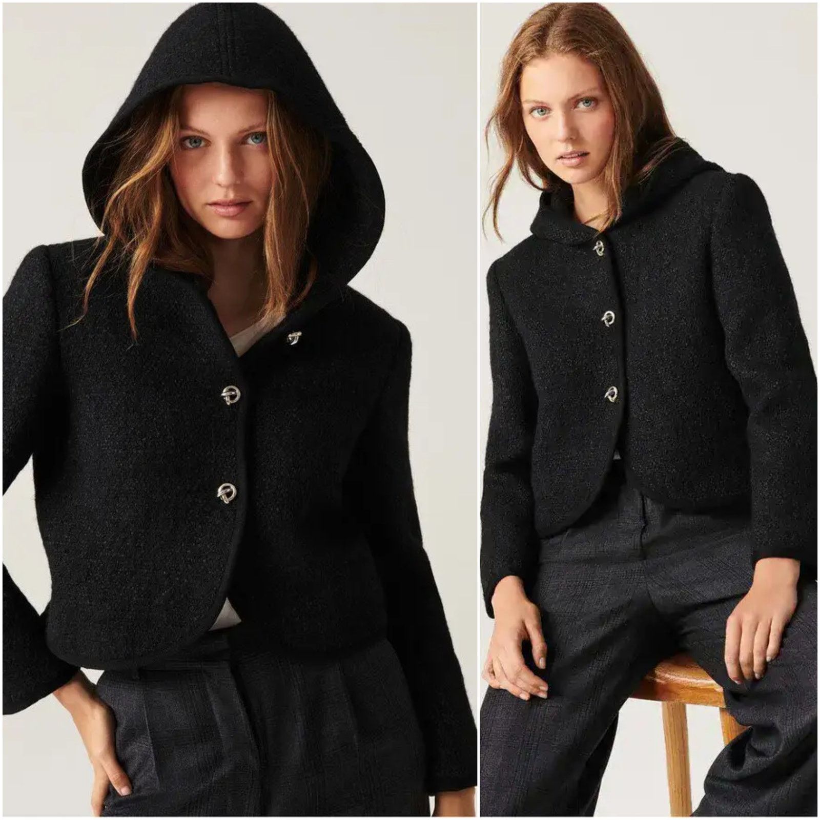 ba&sh BA&SH Octave Jacket Cropped tweedy wool cotton black size 1 Size S / US 4 / IT 40 - 1 Thumbnail