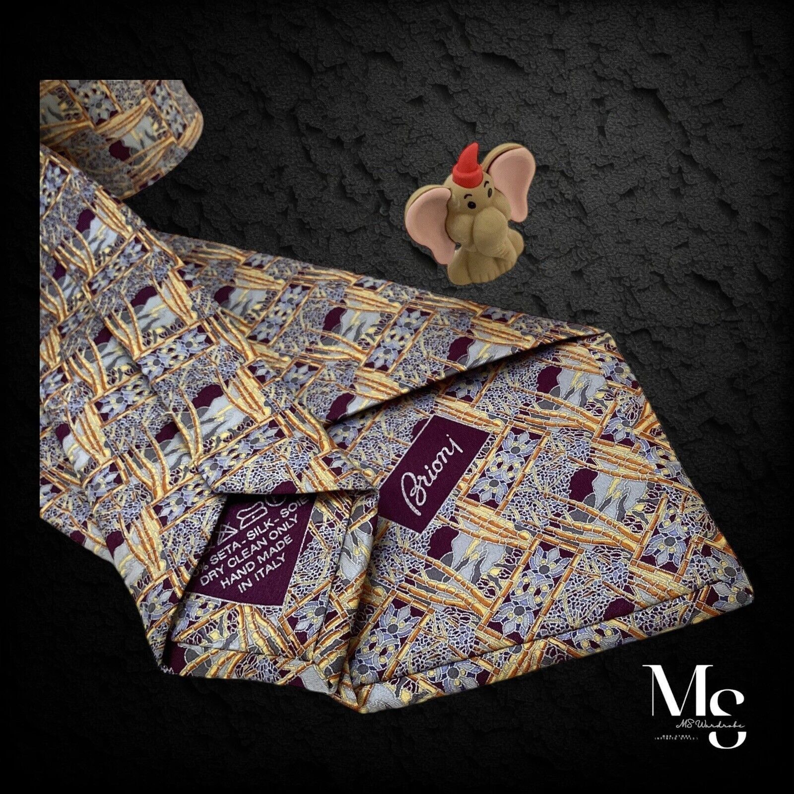 Brioni BRIONI Purple Tree Print Silk Tie Hand Made In Italy W: 3.9" Size ONE SIZE - 4 Thumbnail