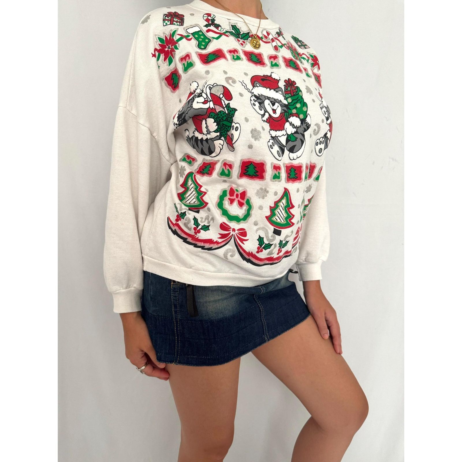 Other 90s vintage festive kittens cats christmas pullover sweater Size S / US 4 / IT 40 - 7 Thumbnail