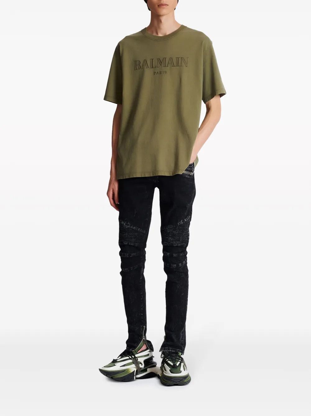 Balmain o1y0426 Logo Crewneck T-Shirt in Military Green Size US XS / EU 42 / 0 - 2 Thumbnail