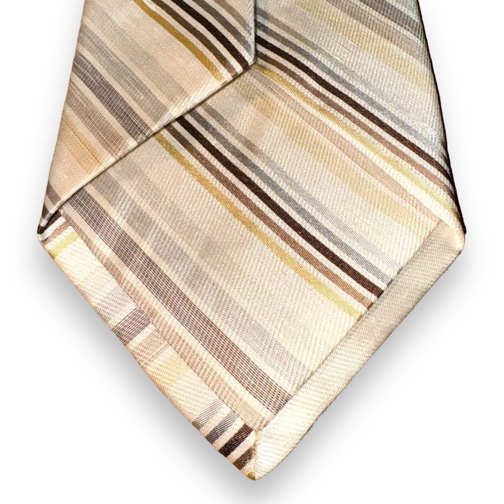 Luciano Barbera Luciano Barbera Tan Striped Handmade Silk & Linen Tie Size ONE SIZE - 4 Thumbnail