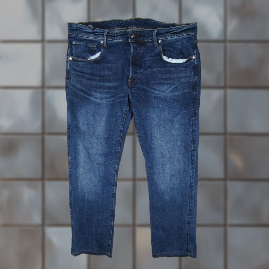 G-Star RAW 3301 Jeans Mens 38x32 Straight Denim Button Fly 5-Pocket Blue City Hipster Motorcycle Mens