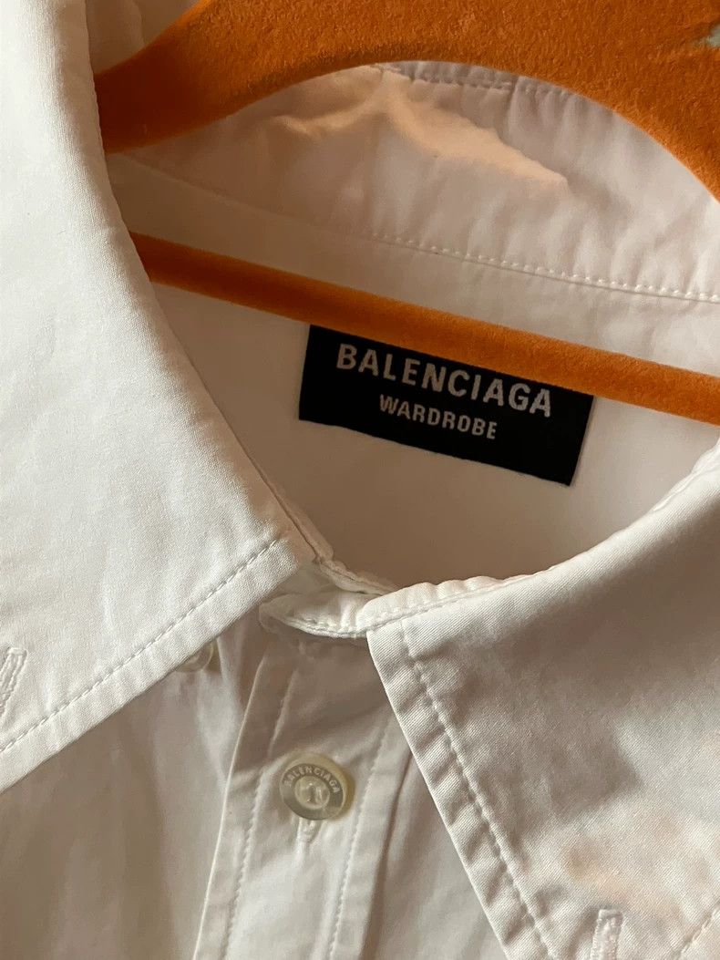 Balenciaga Balenciaga White Long Sleeve Shirt Chest Pocket Logo Embro Size US XXS / EU 40 - 4 Thumbnail
