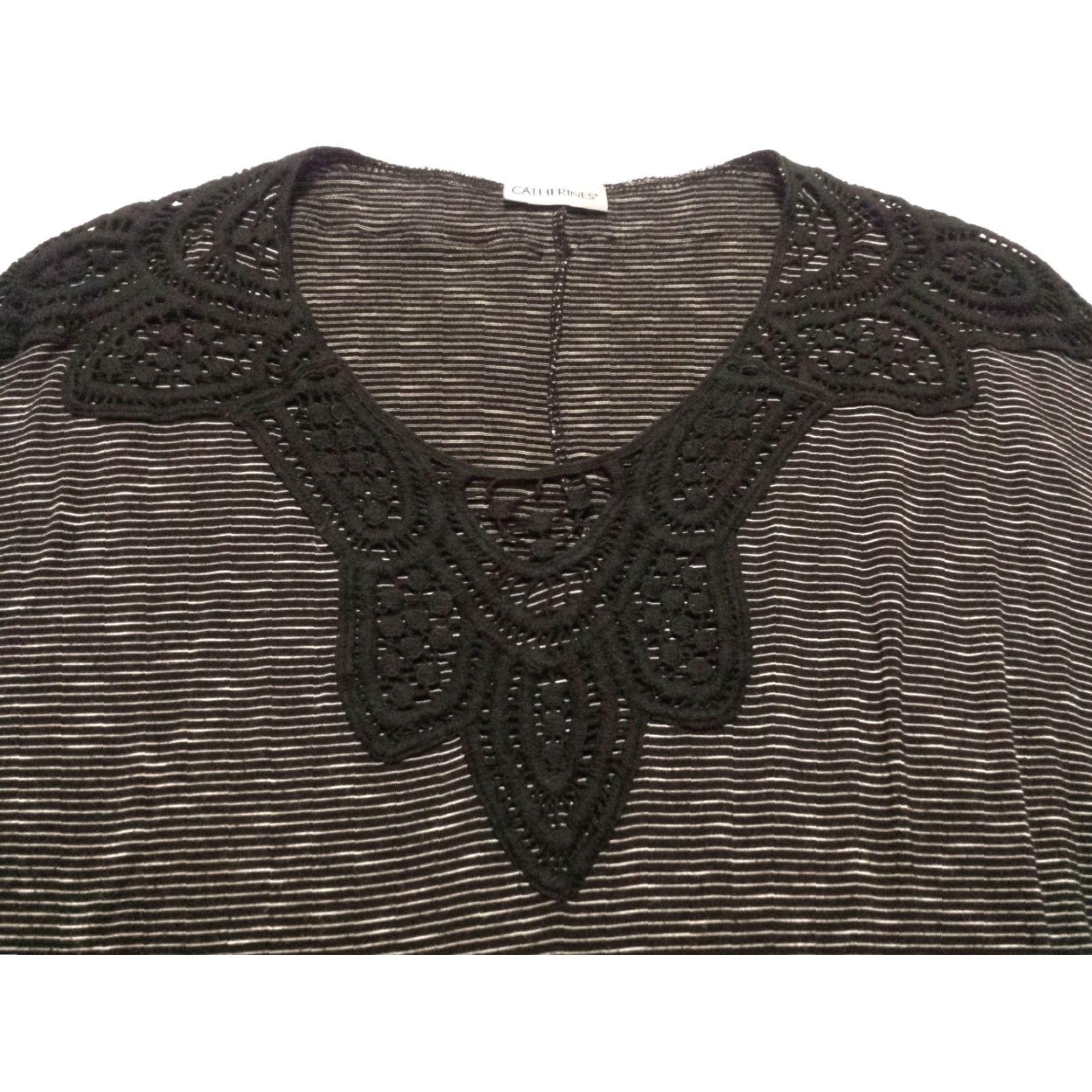 Vintage Catherines Blouse Short Sleeve Round Neck Black Striped 0X Plus Womens Top Shirt Size XL / US 12-14 / IT 48-50 - 3 Thumbnail